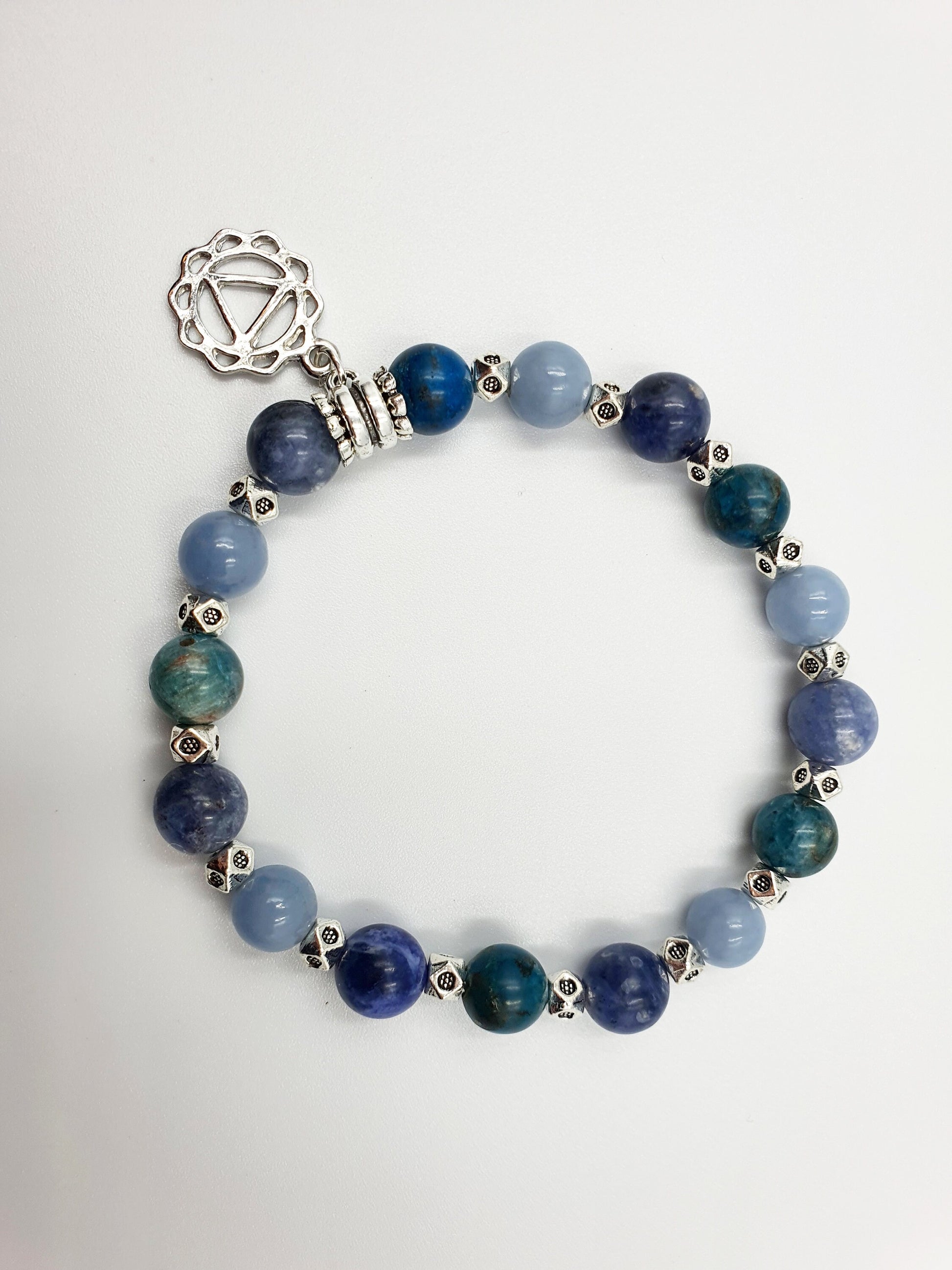 Weight Loss and Maintenance Crystal Healing Bracelet with Chakra Charm (Angelite, Blue Apatite and Sodalite)