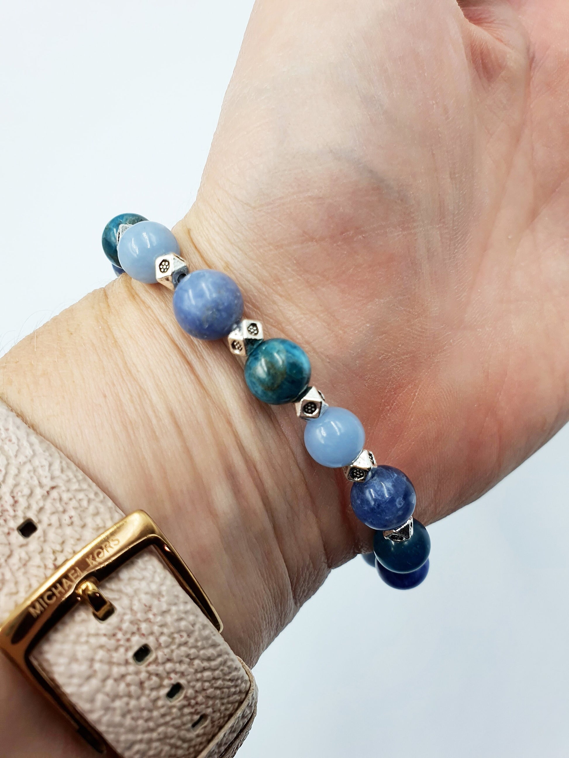 Weight Loss and Maintenance Crystal Healing Bracelet with Chakra Charm (Angelite, Blue Apatite and Sodalite)