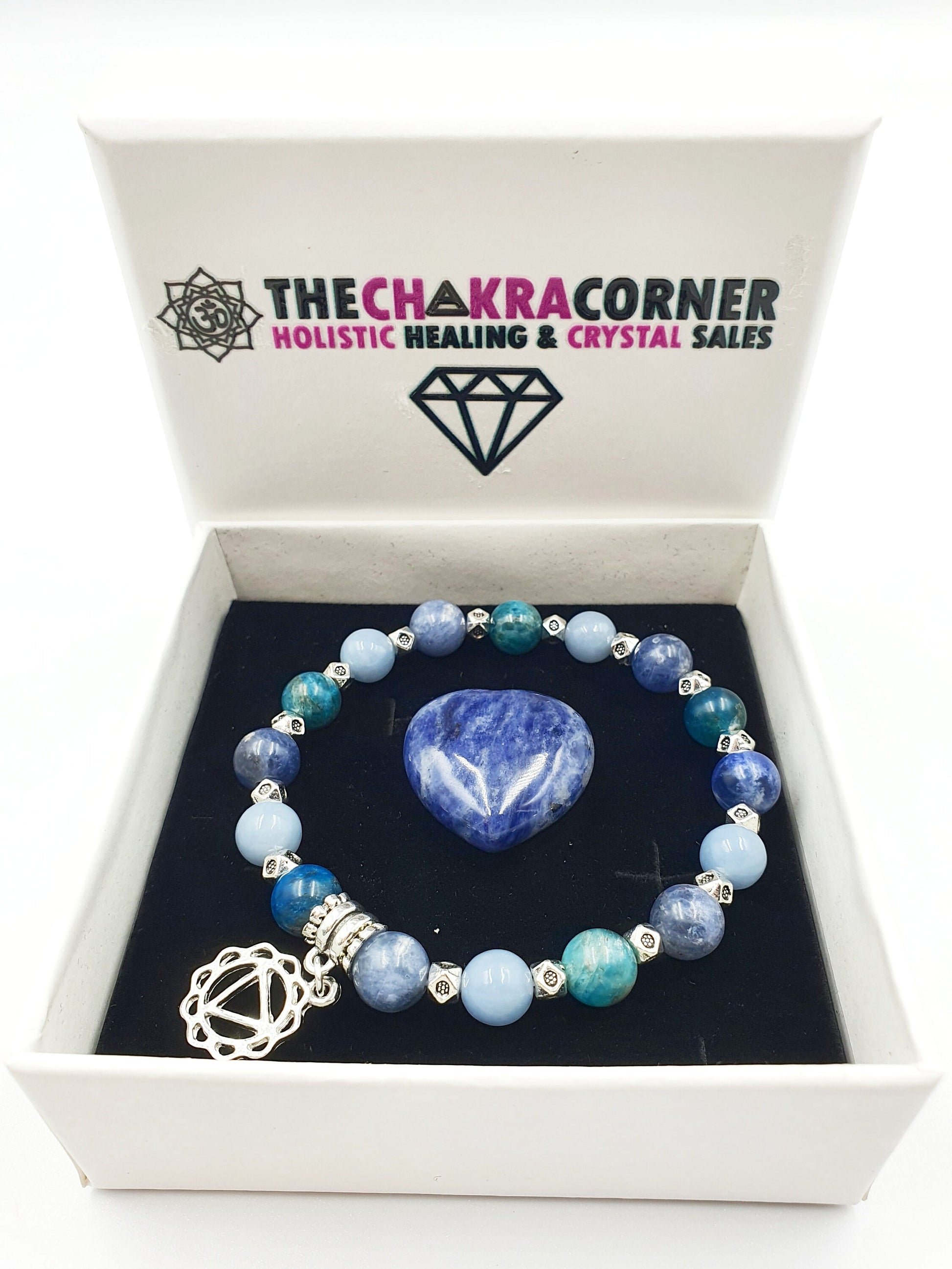 Weight Loss and Maintenance Crystal Healing Bracelet with Chakra Charm (Angelite, Blue Apatite and Sodalite)
