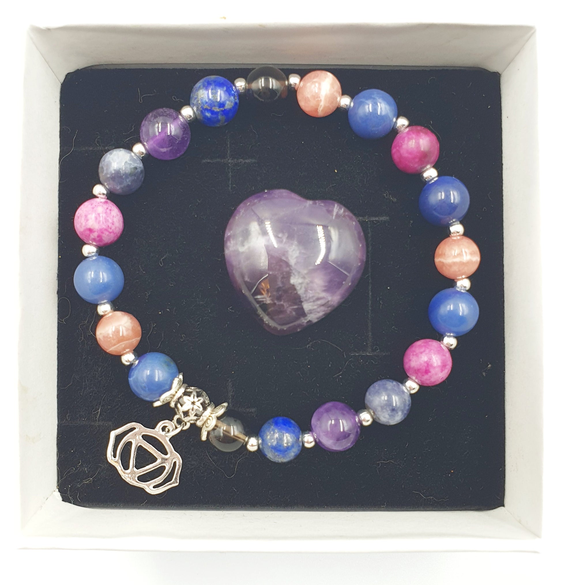 Migraine/Headache Support Crystal Healing Bracelet with Chakra Charm