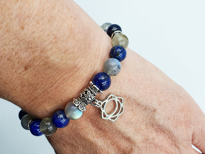Period Pain Support Crystal Healing Bracelet with Chakra Charm (Lapis Lazuli and Labradorite)