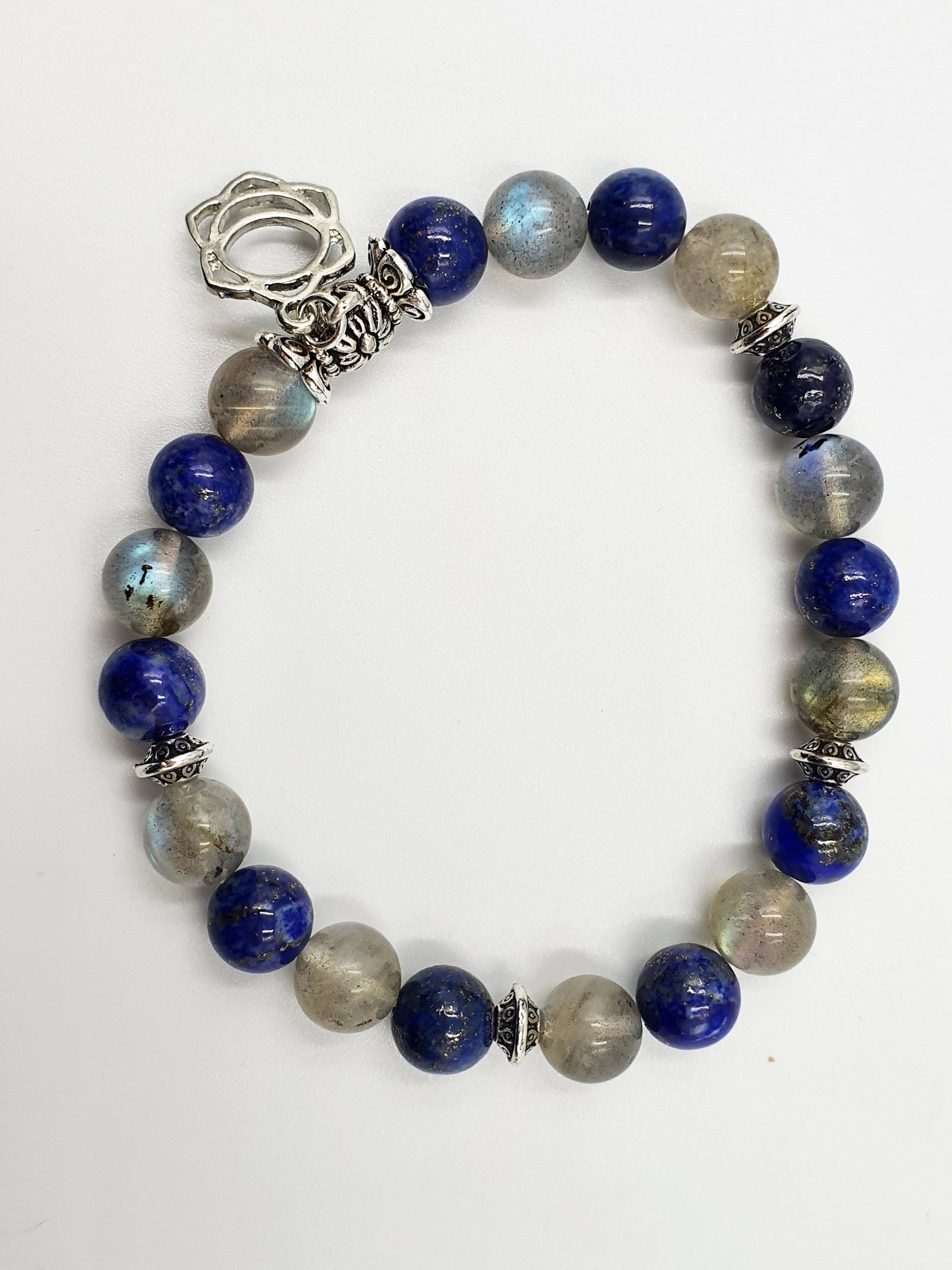 Period Pain Support Crystal Healing Bracelet with Chakra Charm (Lapis Lazuli and Labradorite)