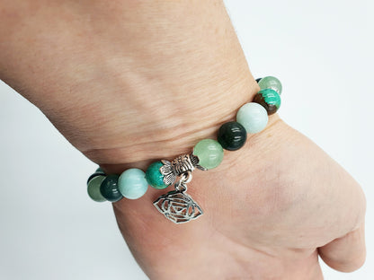 Depression and Anxiety Support Crystal Healing Bracelet with Chakra Charm (Turquoise, Moss Agate, Calcite and Green Aventurine)