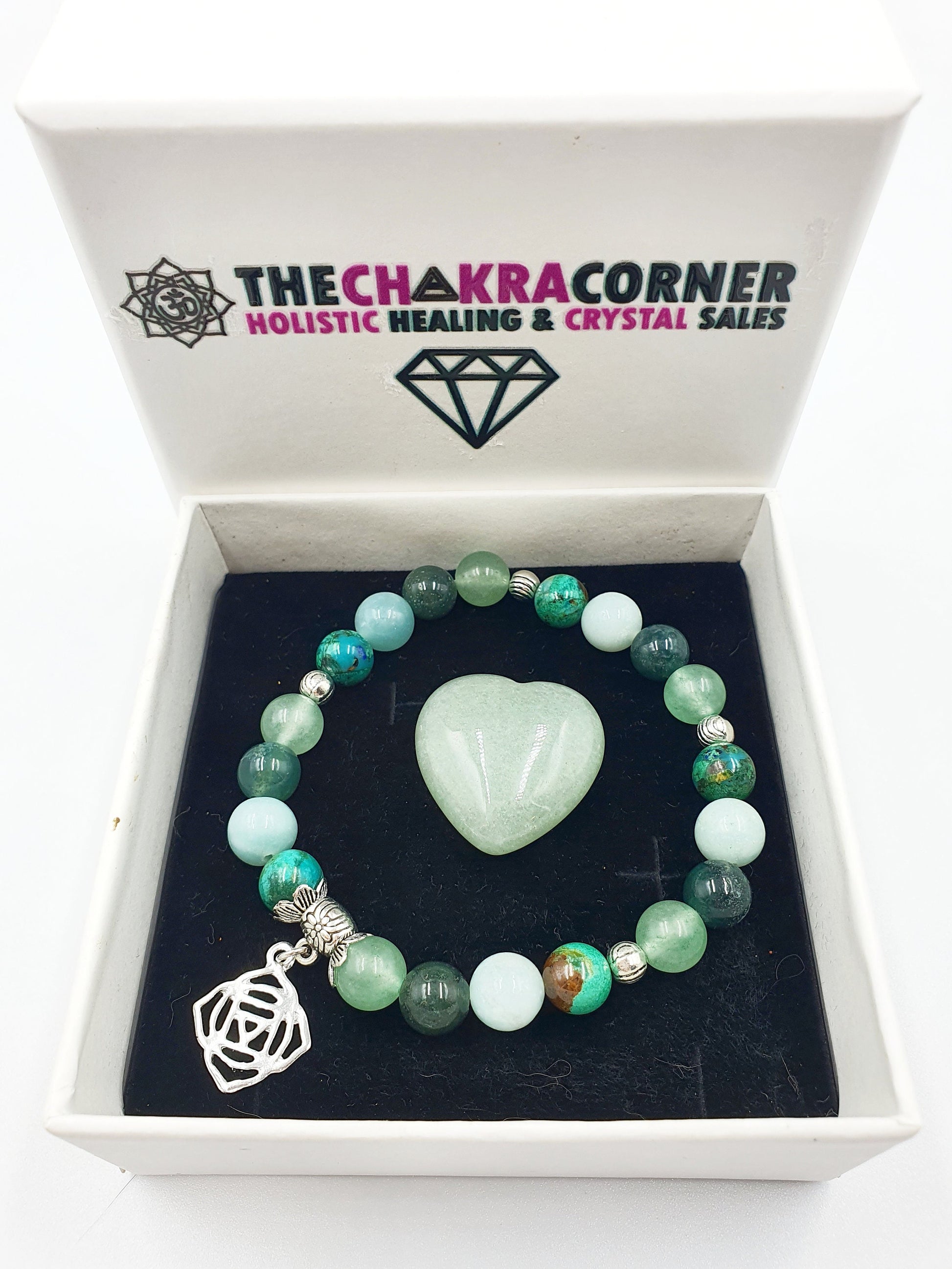 Depression and Anxiety Support Crystal Healing Bracelet with Chakra Charm (Turquoise, Moss Agate, Calcite and Green Aventurine)