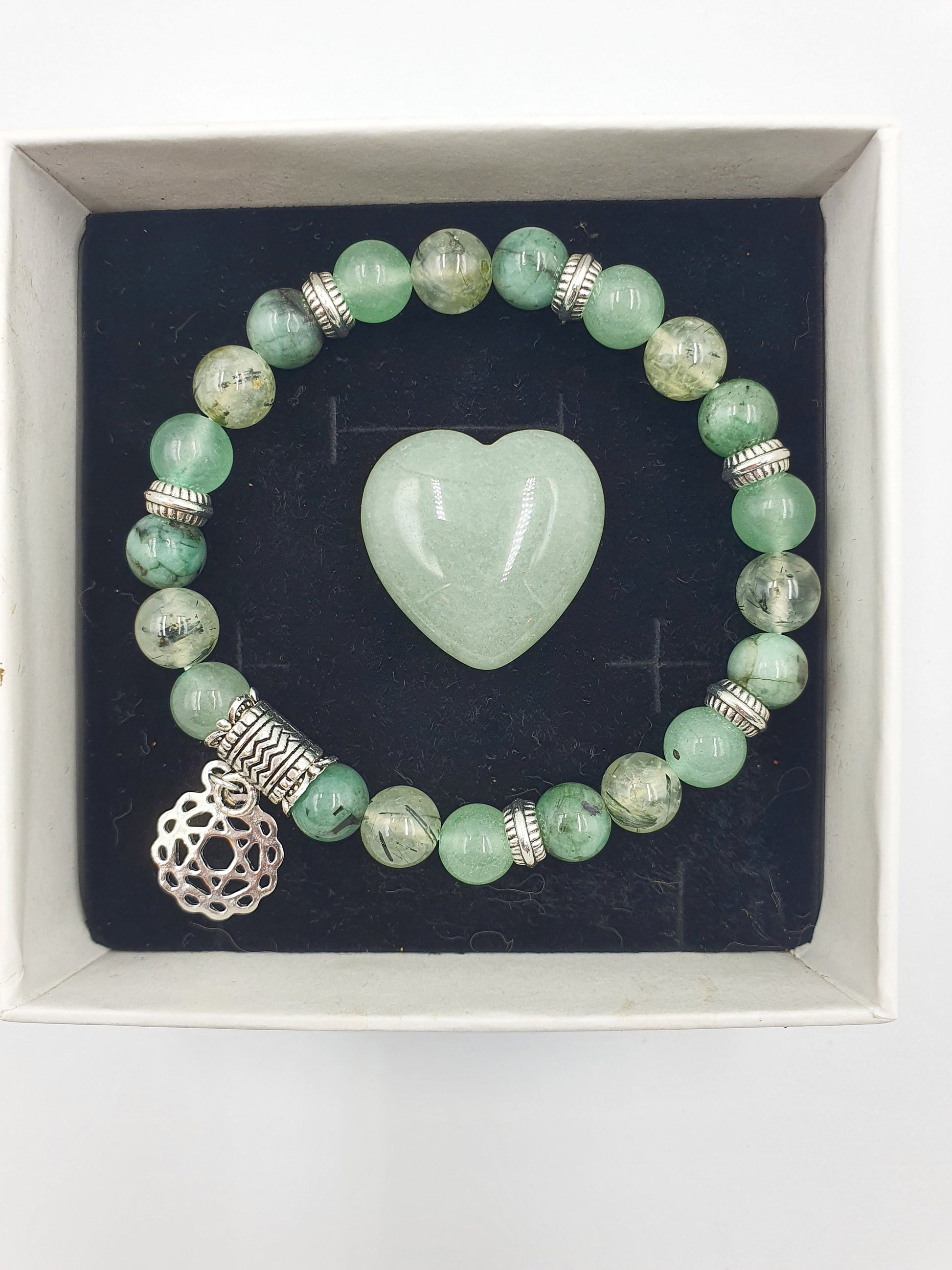 Lung Health Support Crystal Healing Bracelet with Chakra Charm (Emerald, Prehnite and Green Aventurine)