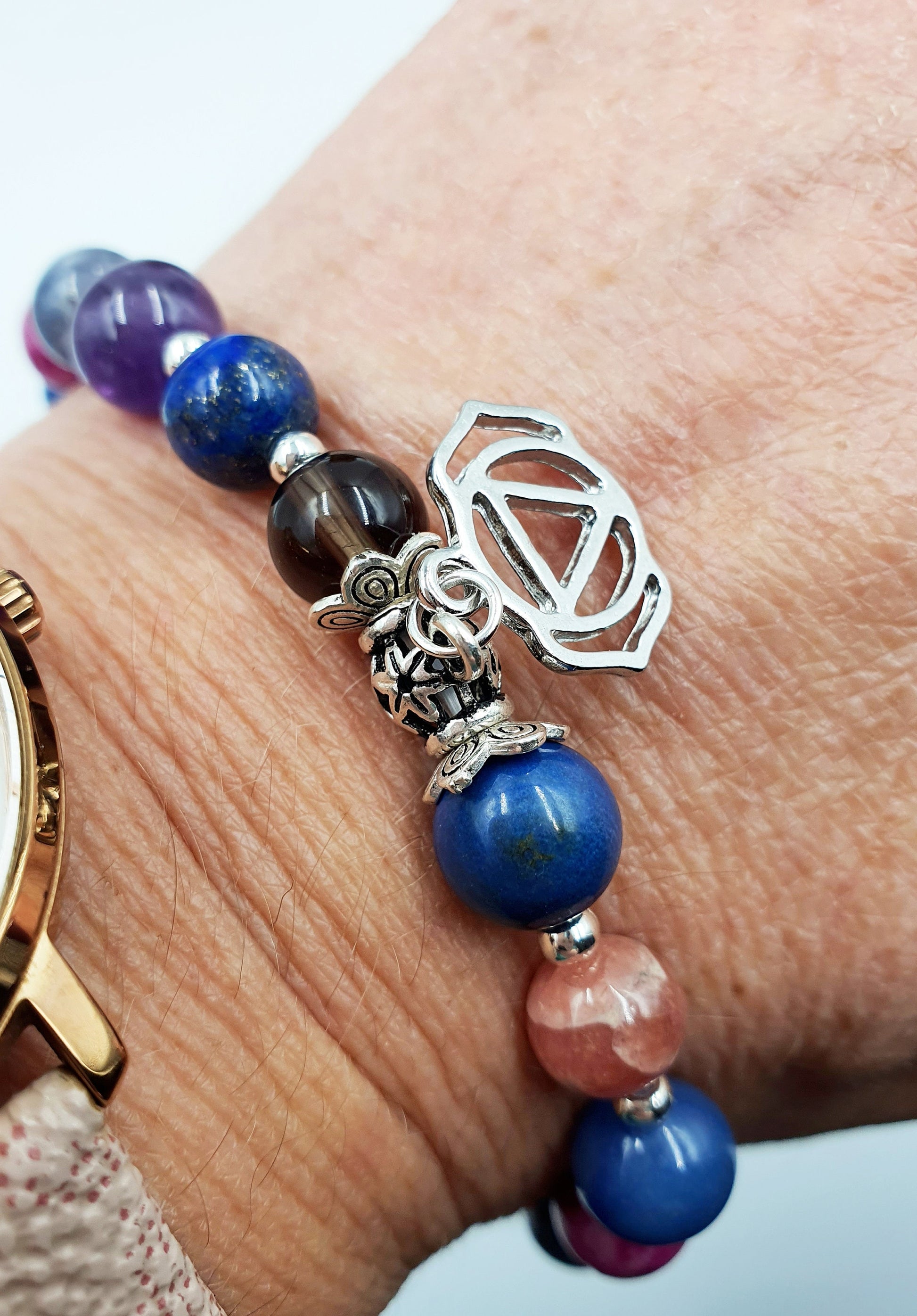 Migraine/Headache Support Crystal Healing Bracelet with Chakra Charm