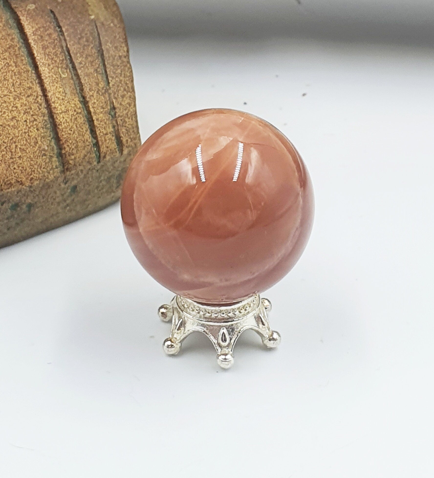 A Grade Flashy Peach Moonstone Crystal Sphere - 27.4mm