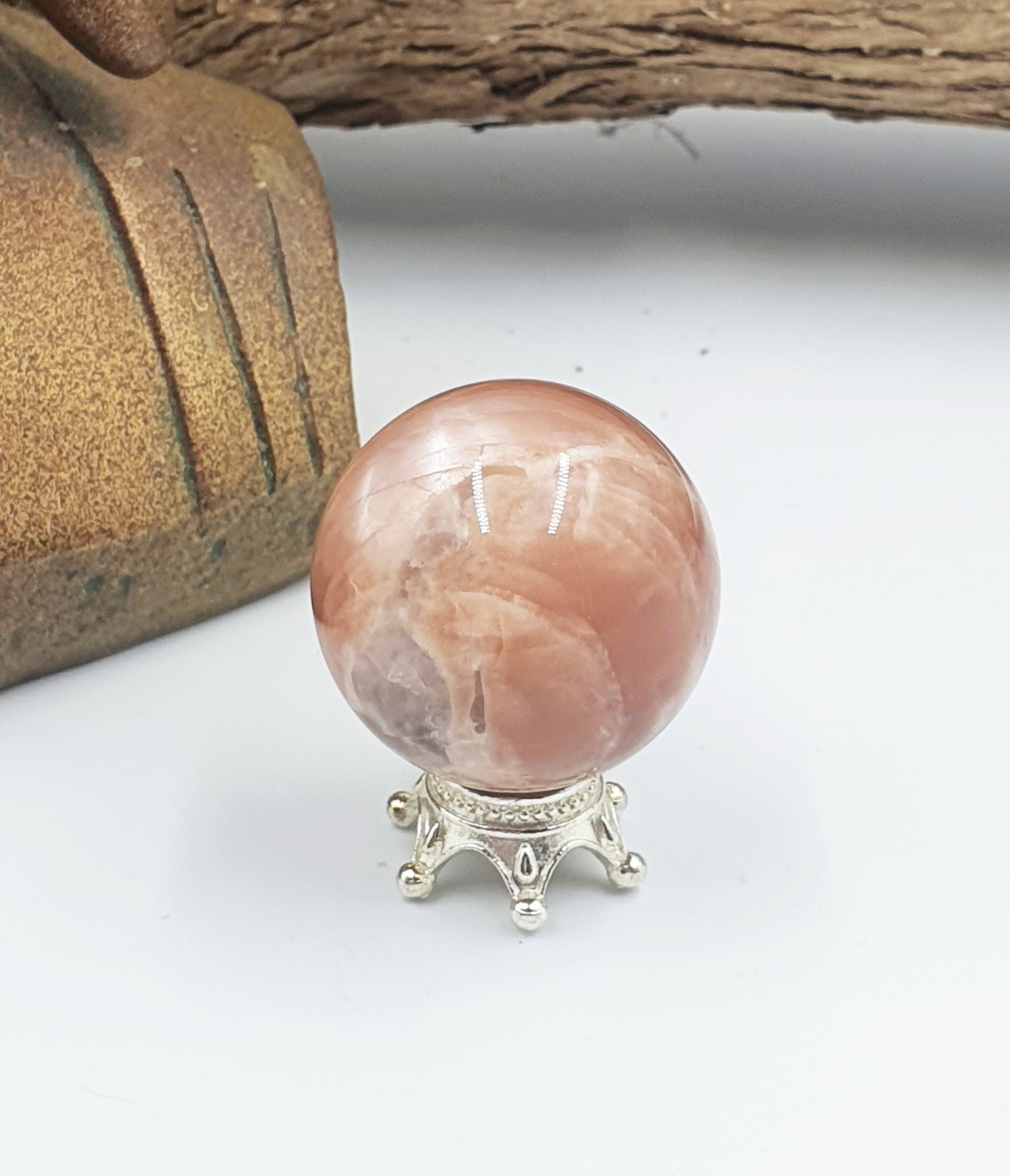 A Grade Flashy Peach Moonstone Crystal Sphere - 27.4mm