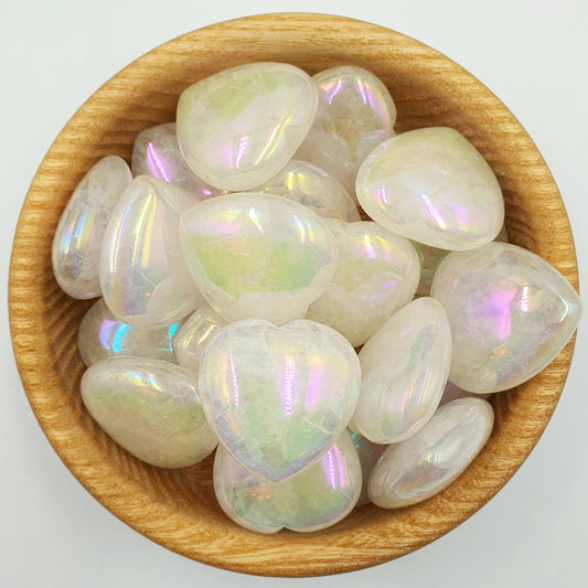 Angel Aura Clear Quartz Puff Crystal Heart - 30mm