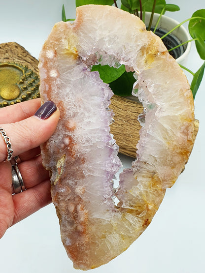 Pink Amethyst Crystal Slice with druzy
