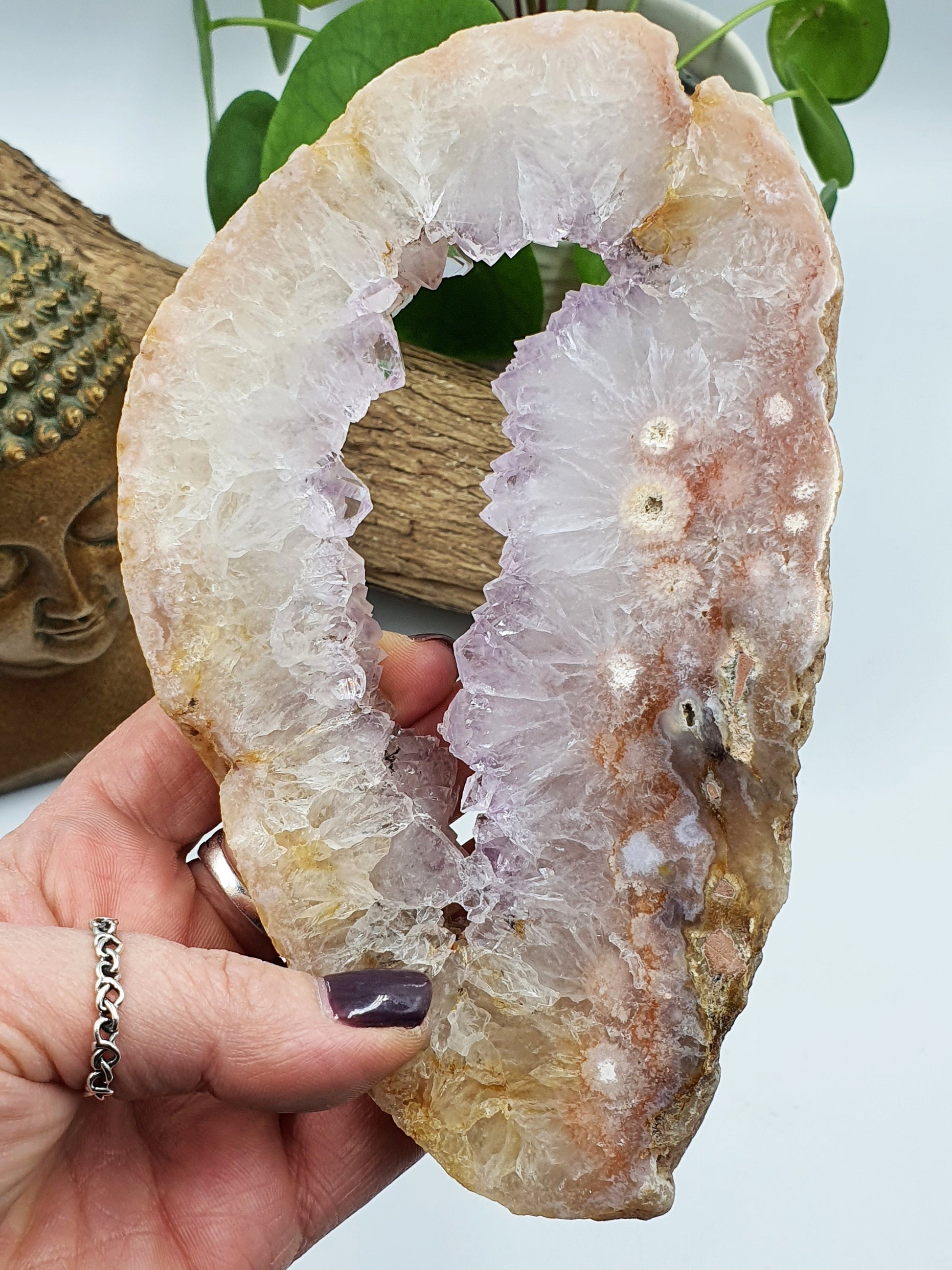 Pink Amethyst Crystal Slice with druzy