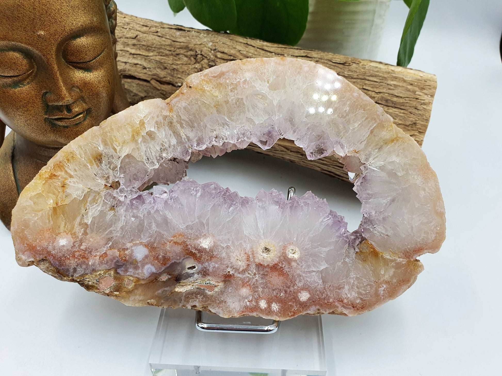 Pink Amethyst Crystal Slice with druzy
