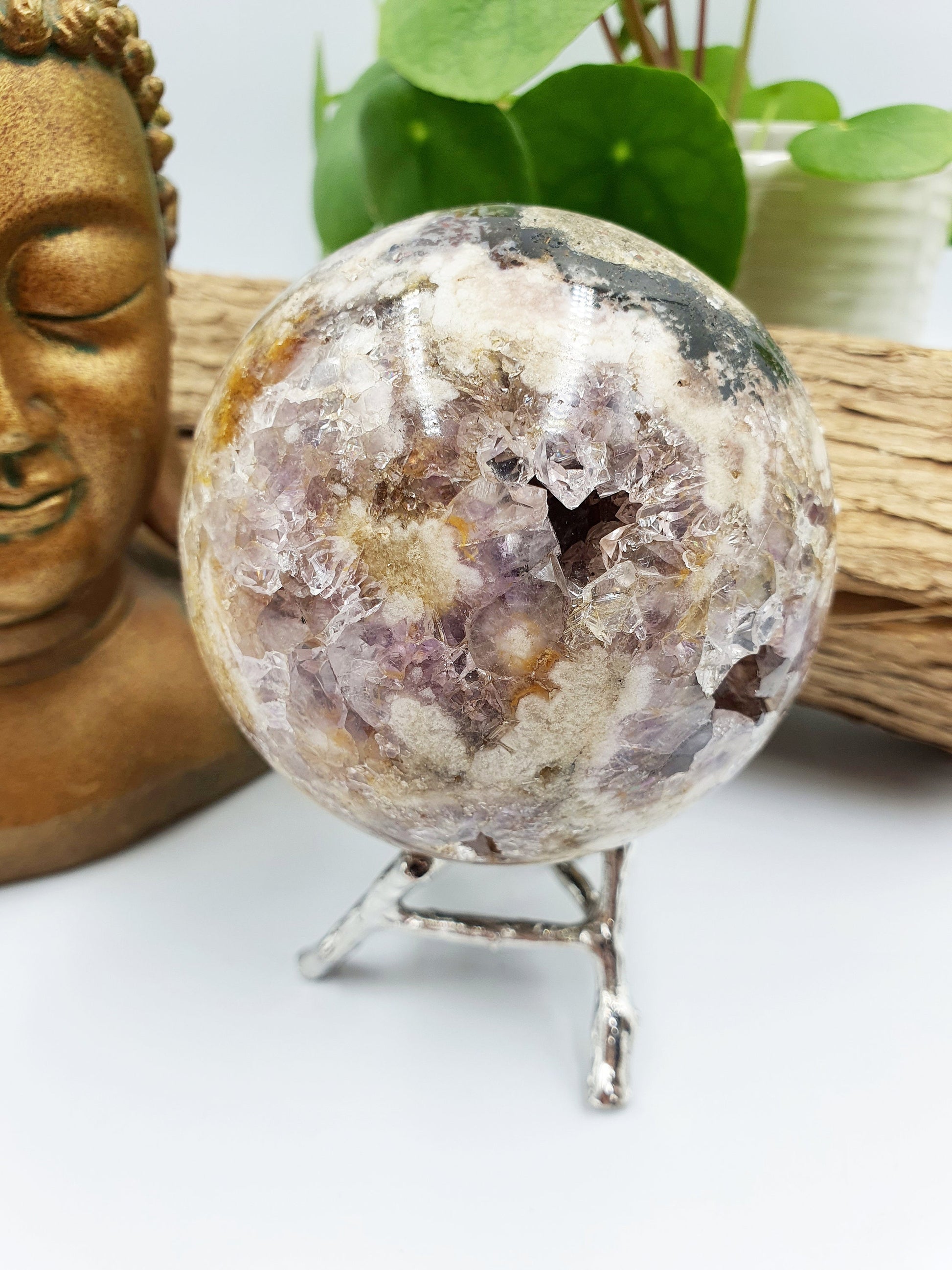 Pink Amethyst Sphere with sparkly druzy