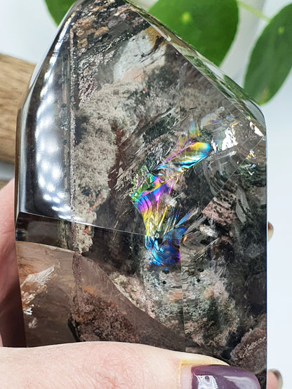 Large Garden Quartz (Lodolite) Freeform with strong rainbows