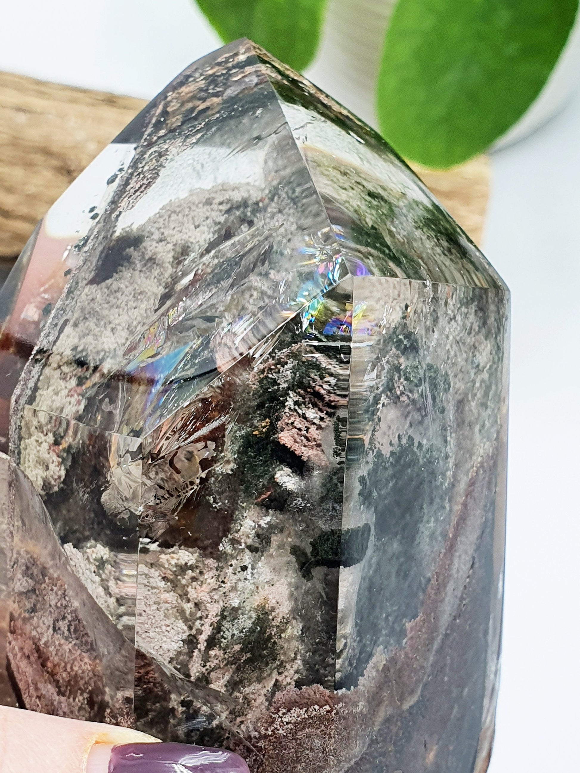 Large Garden Quartz (Lodolite) Freeform with strong rainbows
