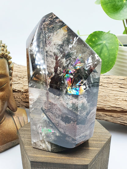 Large Garden Quartz (Lodolite) Freeform with strong rainbows
