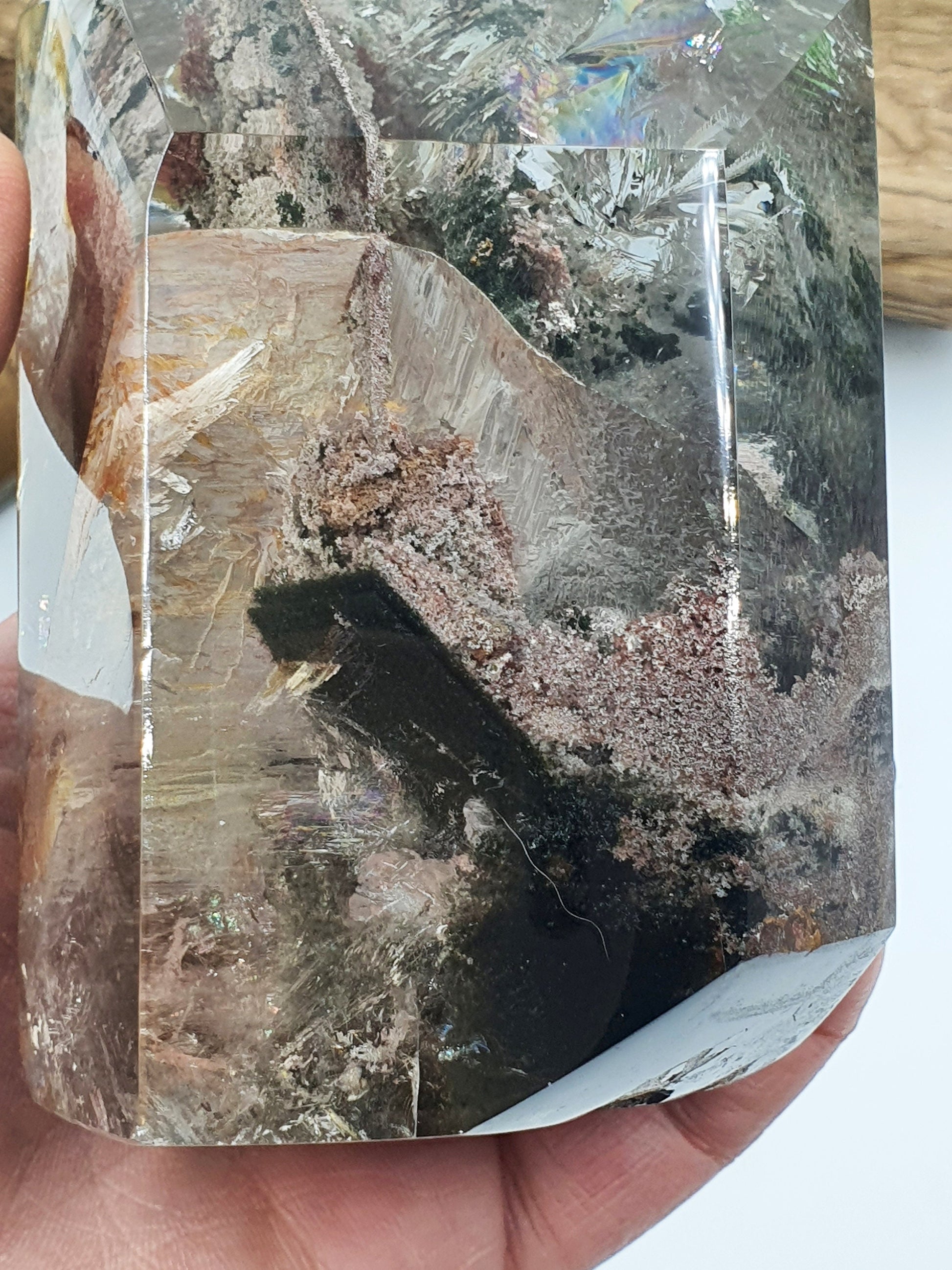 Large Garden Quartz (Lodolite) Freeform with strong rainbows