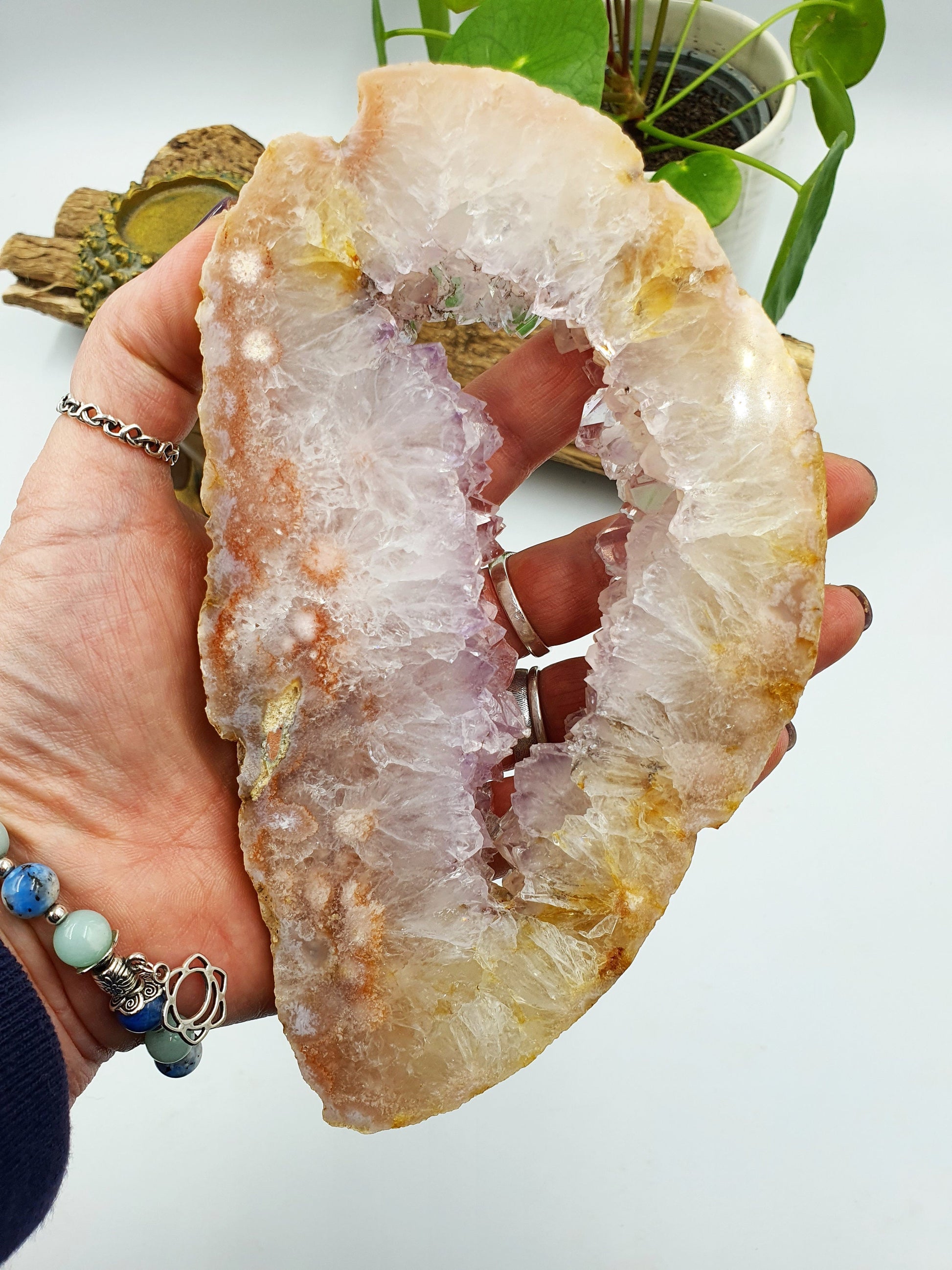 Pink Amethyst Crystal Slice with druzy