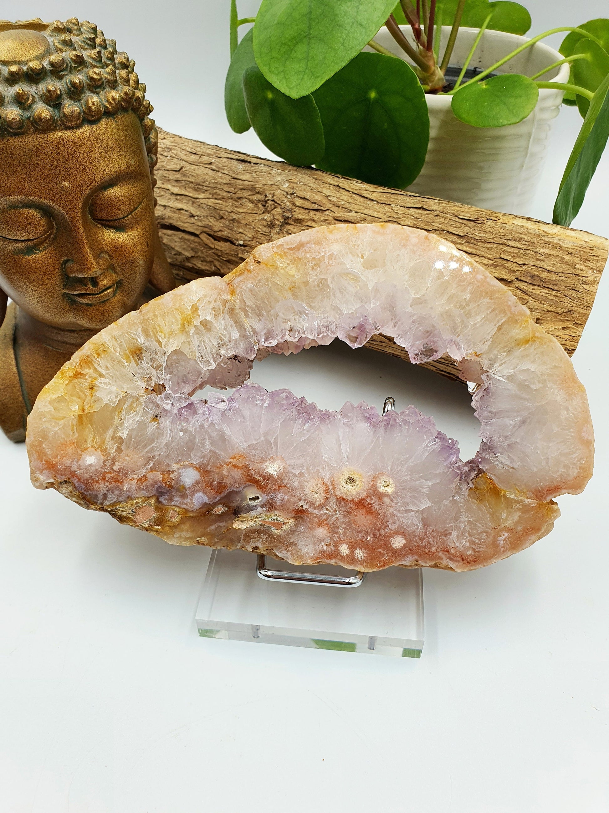 Pink Amethyst Crystal Slice with druzy