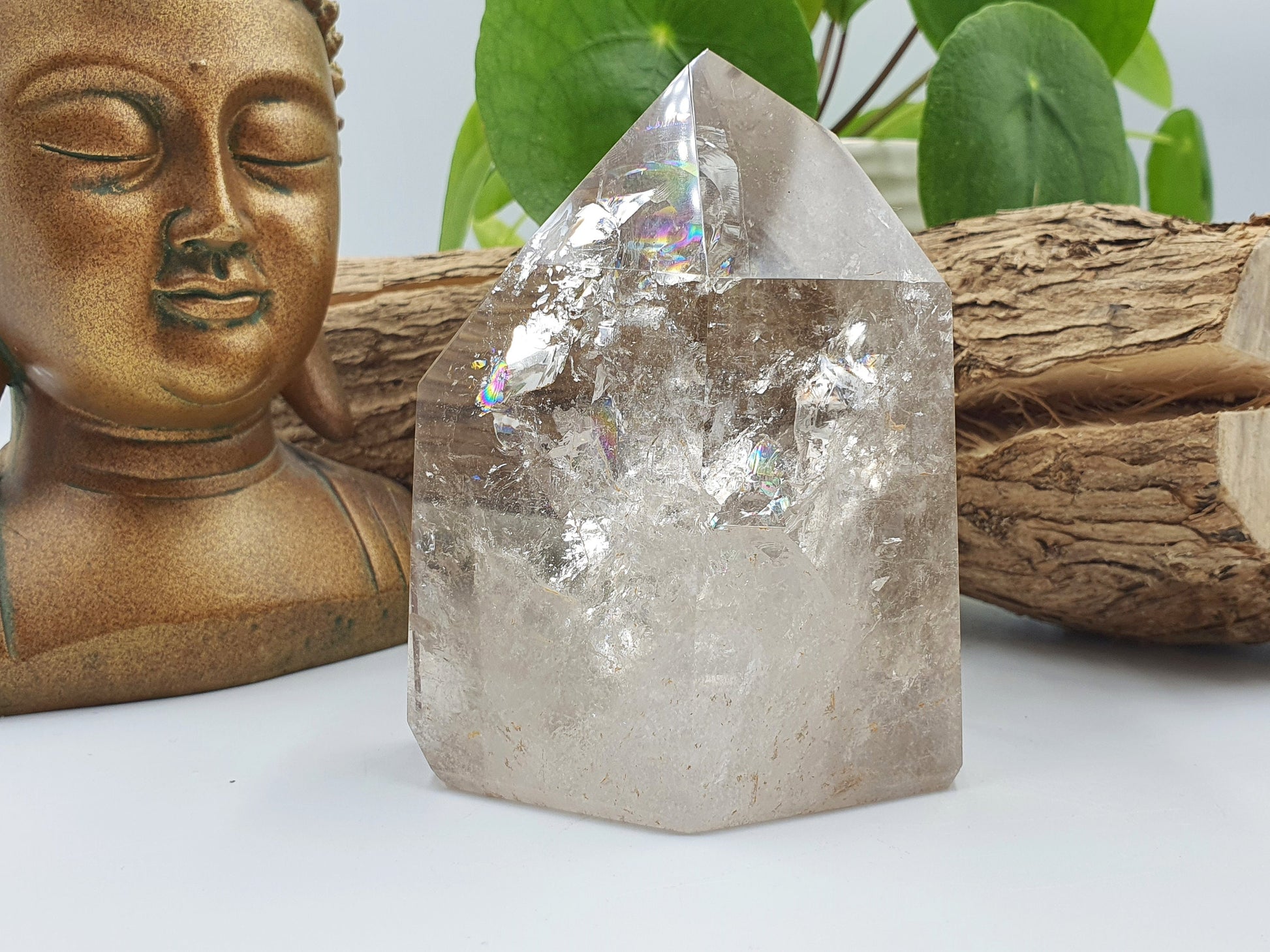 A Grade Brazilian Clear Quartz Point with Rainbows and Rutile