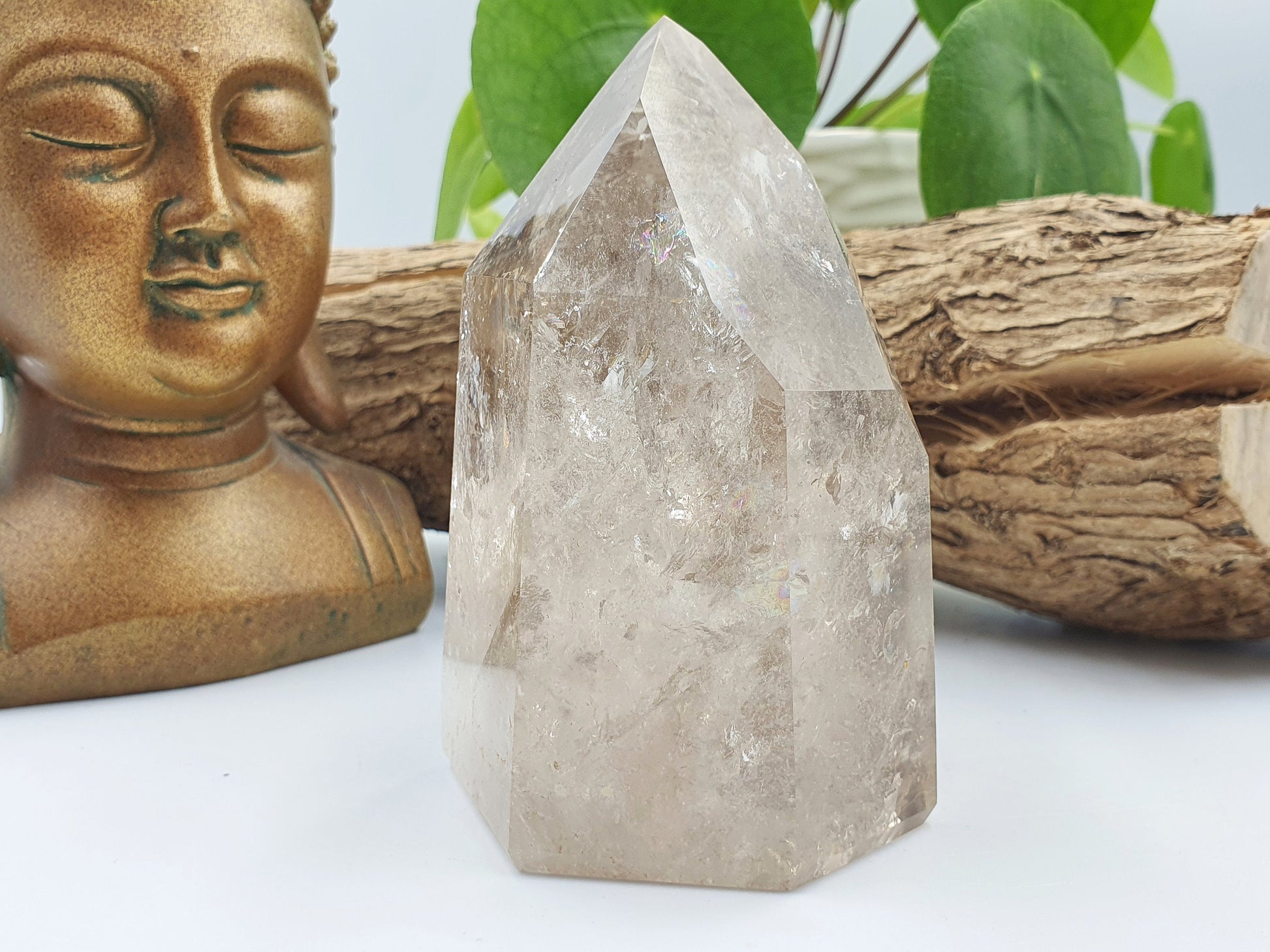 A Grade Brazilian Clear Quartz Point with Rainbows and Rutile