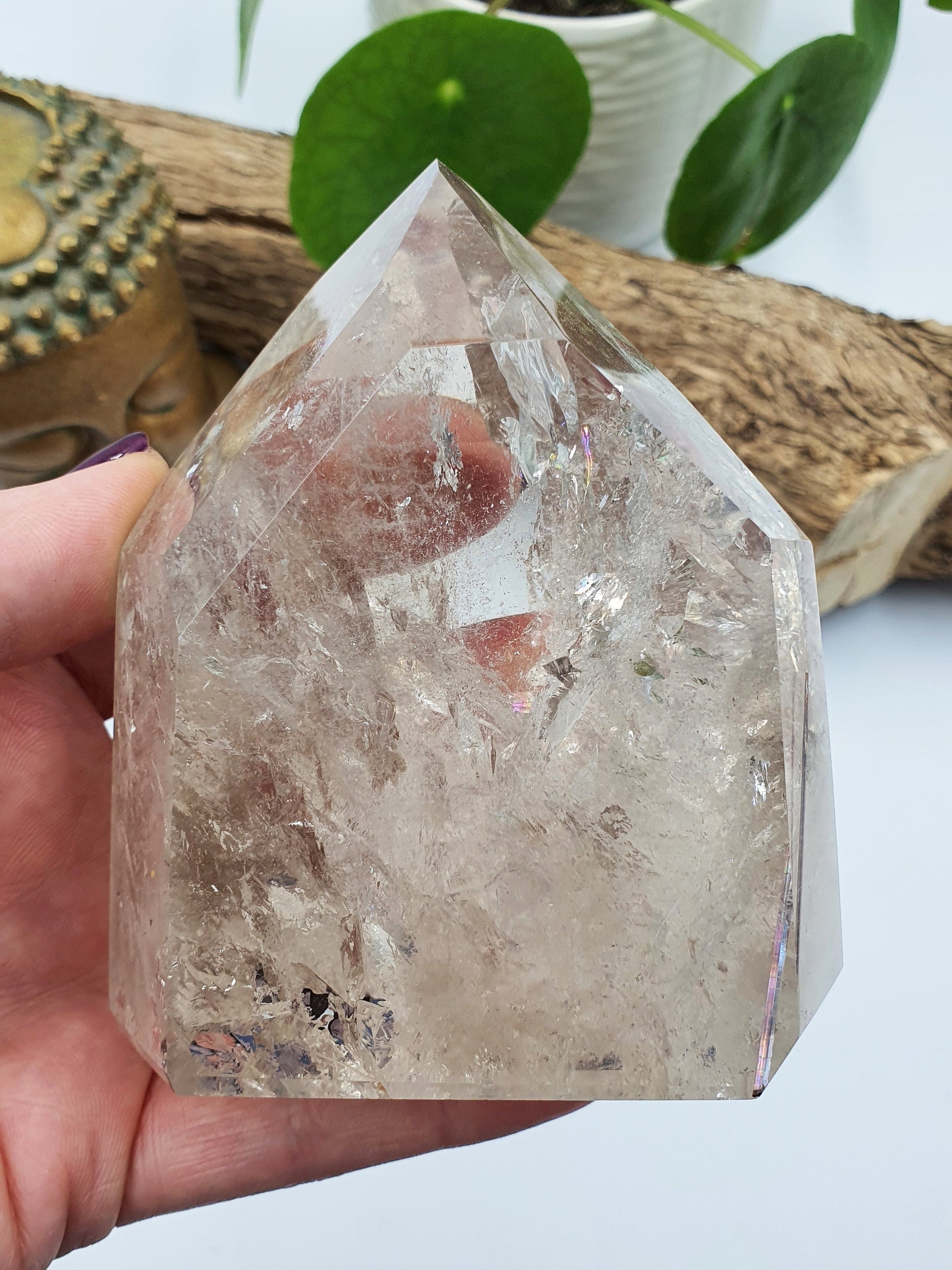 A Grade Brazilian Clear Quartz Point with Rainbows and Rutile