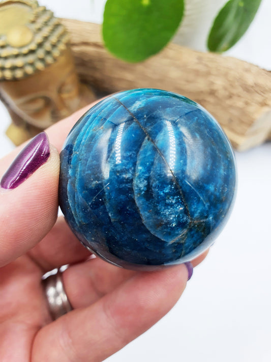 Flashy Polished Smooth Blue Apatite Crystal Sphere - 46mm