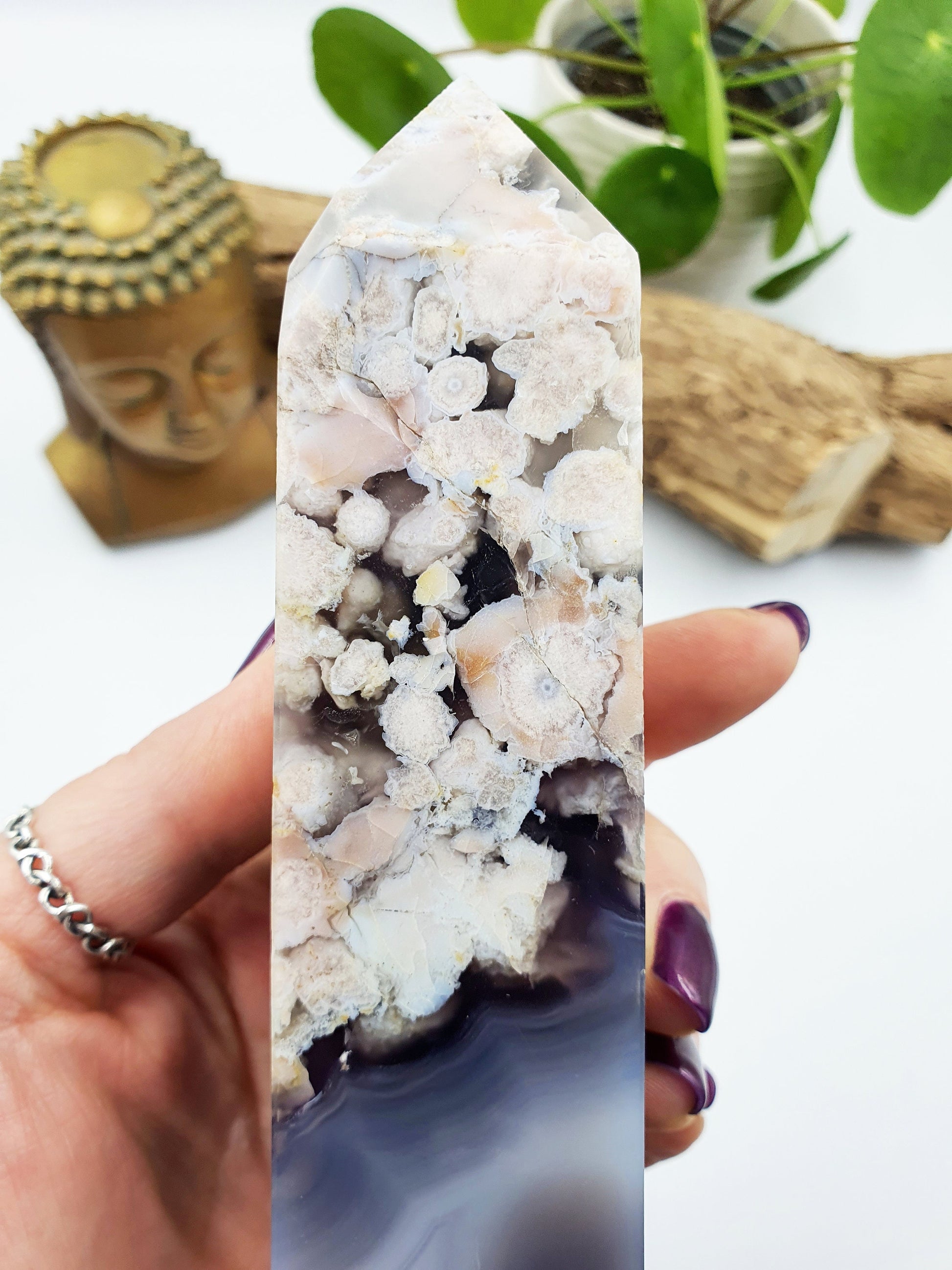 High Quality Black Flower Drusy Agate Crystal Tower - 605g