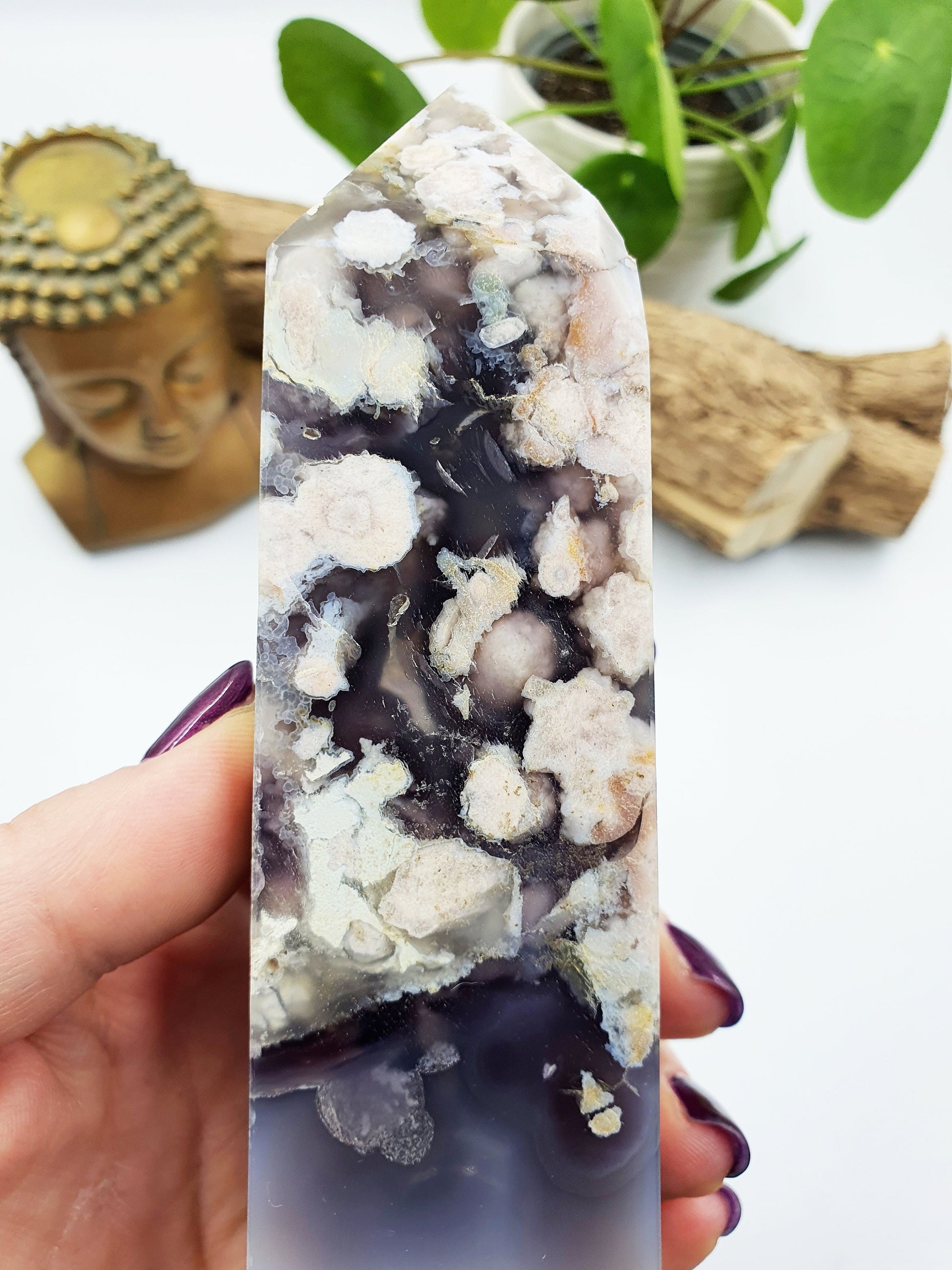 High Quality Black Flower Drusy Agate Crystal Tower - 605g