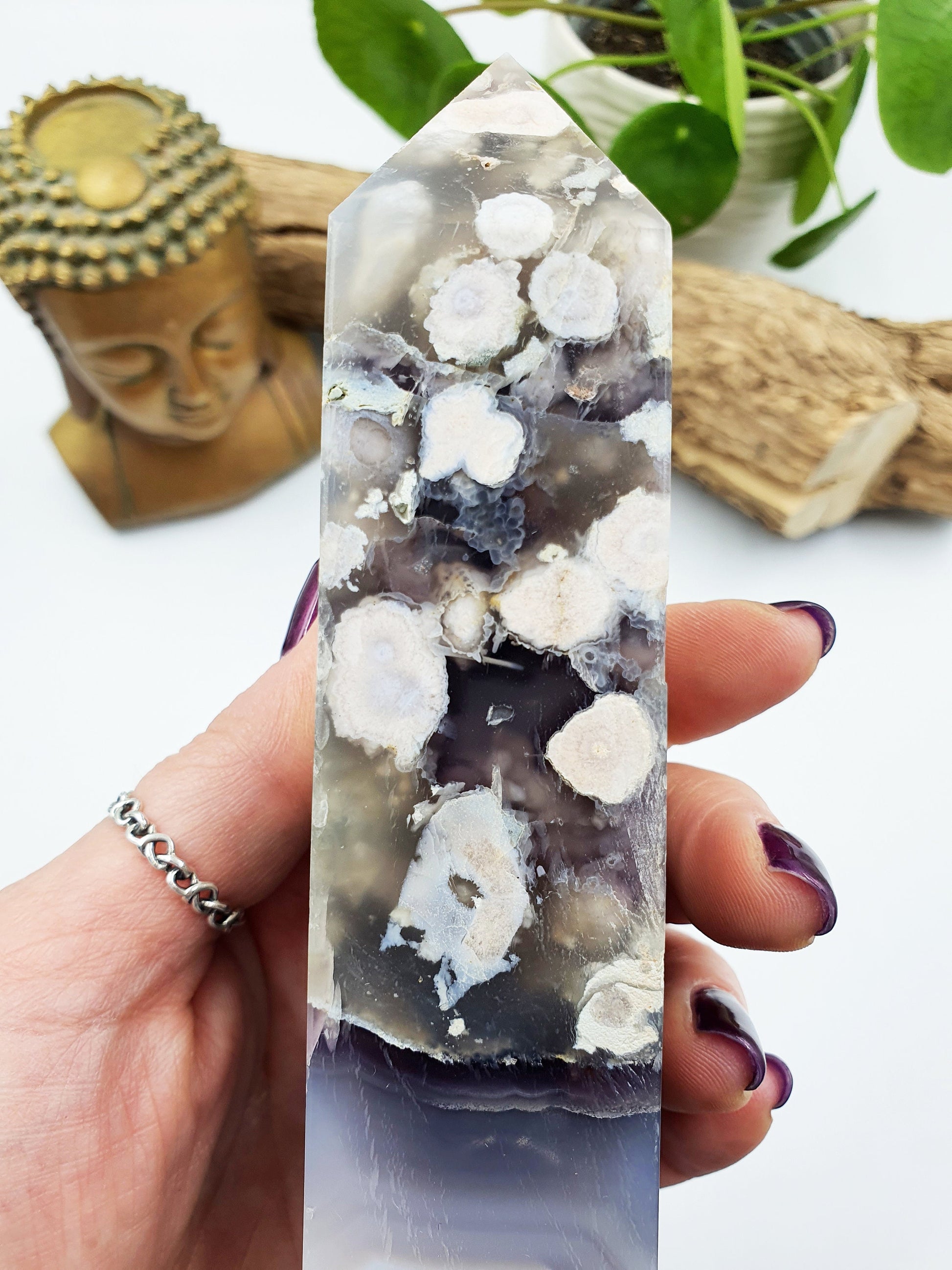 High Quality Black Flower Drusy Agate Crystal Tower - 605g