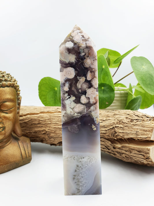 High Quality Black Flower Drusy Agate Crystal Tower - 605g