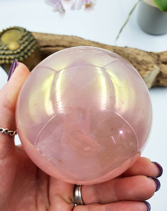 High Quality Angel Aura Rose Quartz Crystal Sphere