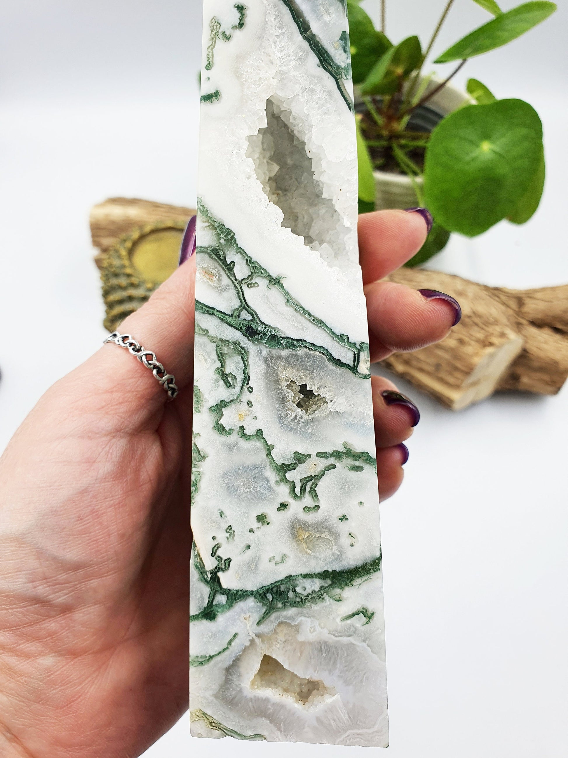 Large Moss Agate Drusy Crystal Tower