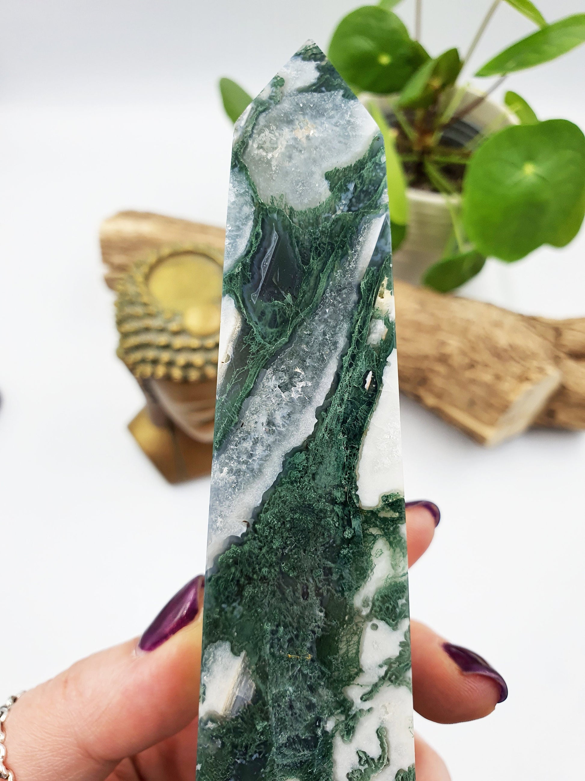 Large Moss Agate Drusy Crystal Tower