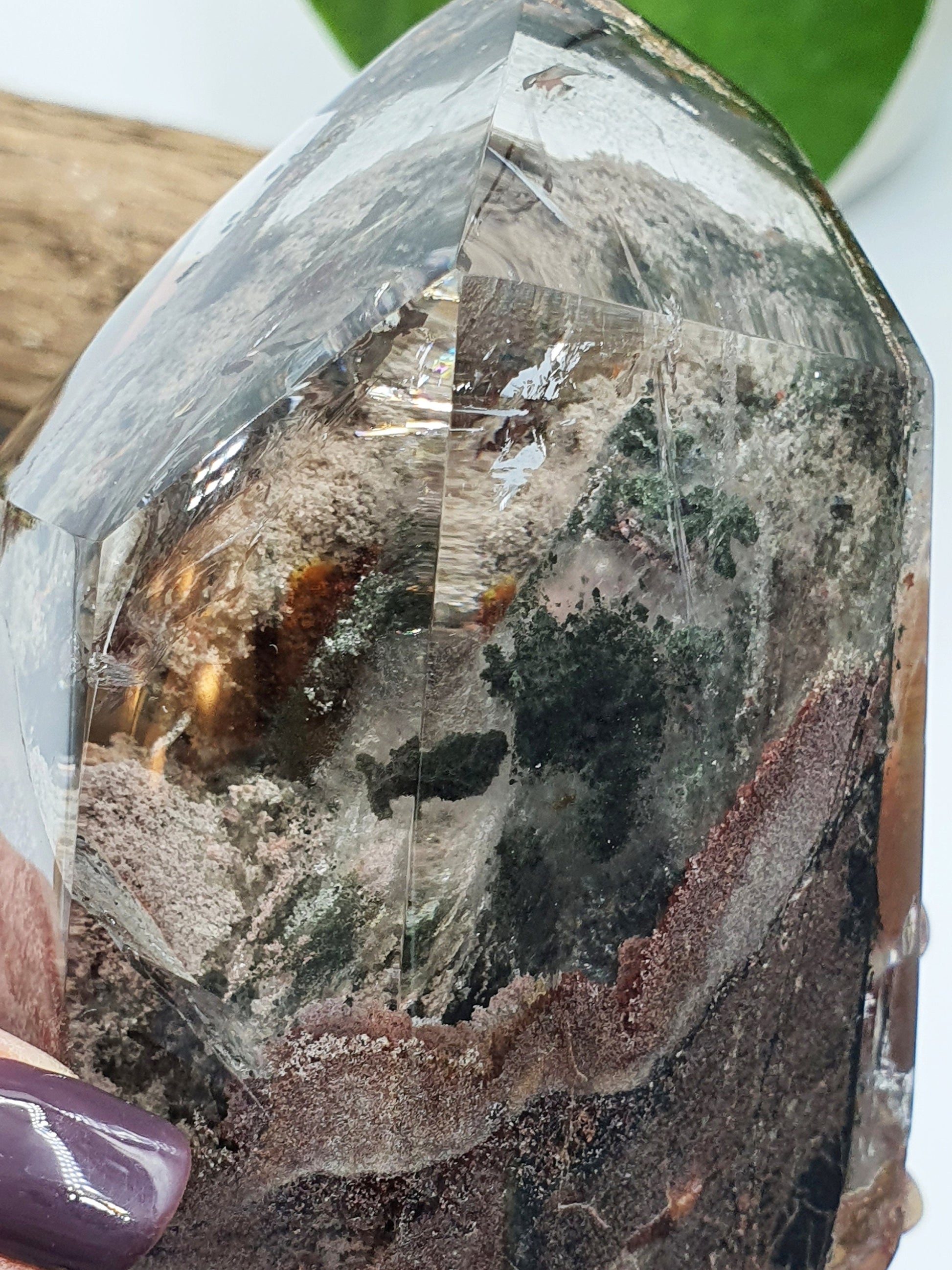 Large Garden Quartz (Lodolite) Freeform with strong rainbows