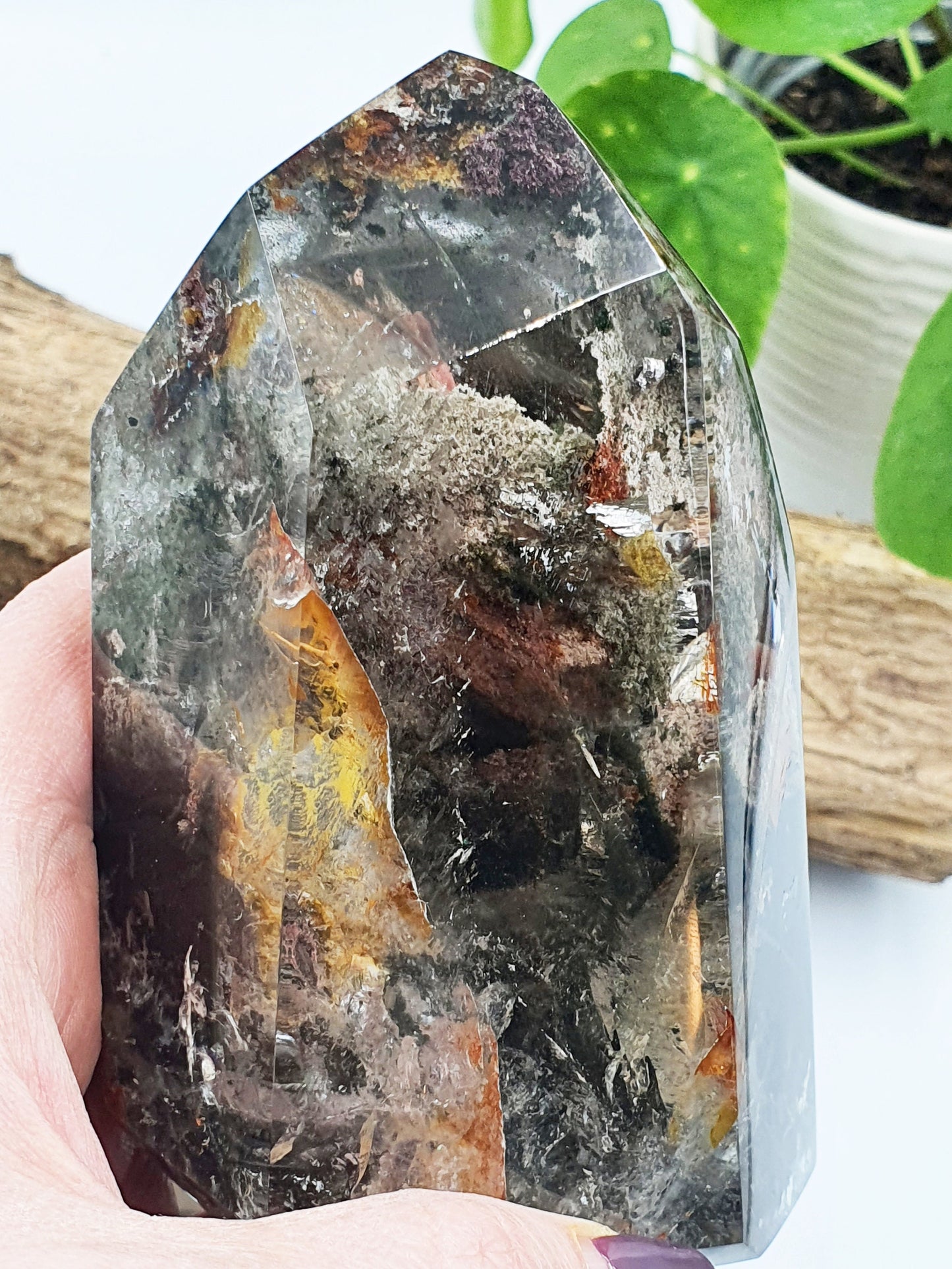 Large Garden Quartz (Lodolite) Freeform with strong rainbows
