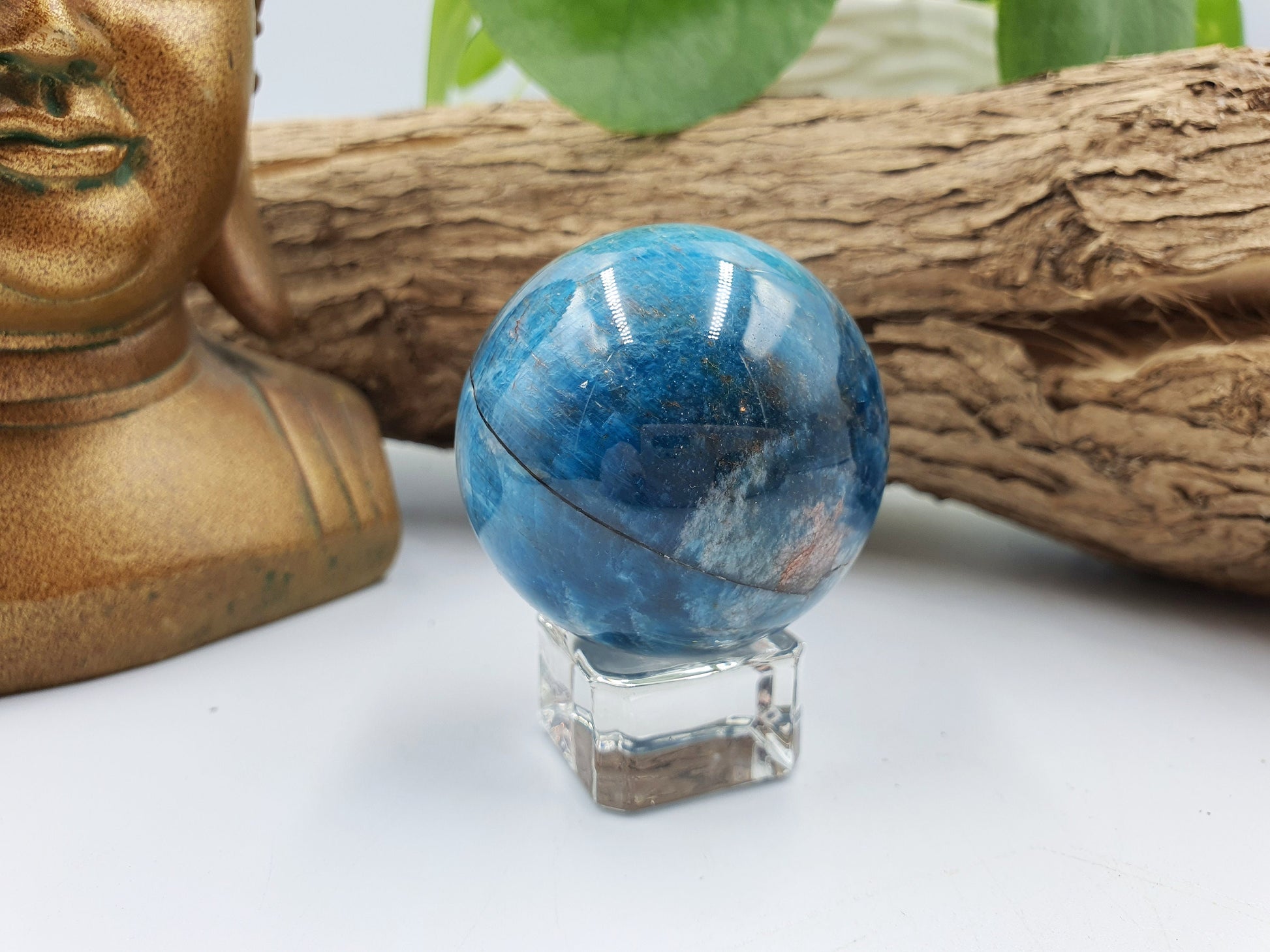Flashy Polished Smooth Blue Apatite Crystal Sphere - 46mm