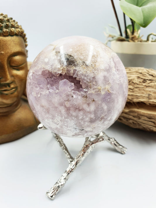 Pink Amethyst Crystal Sphere with druzy