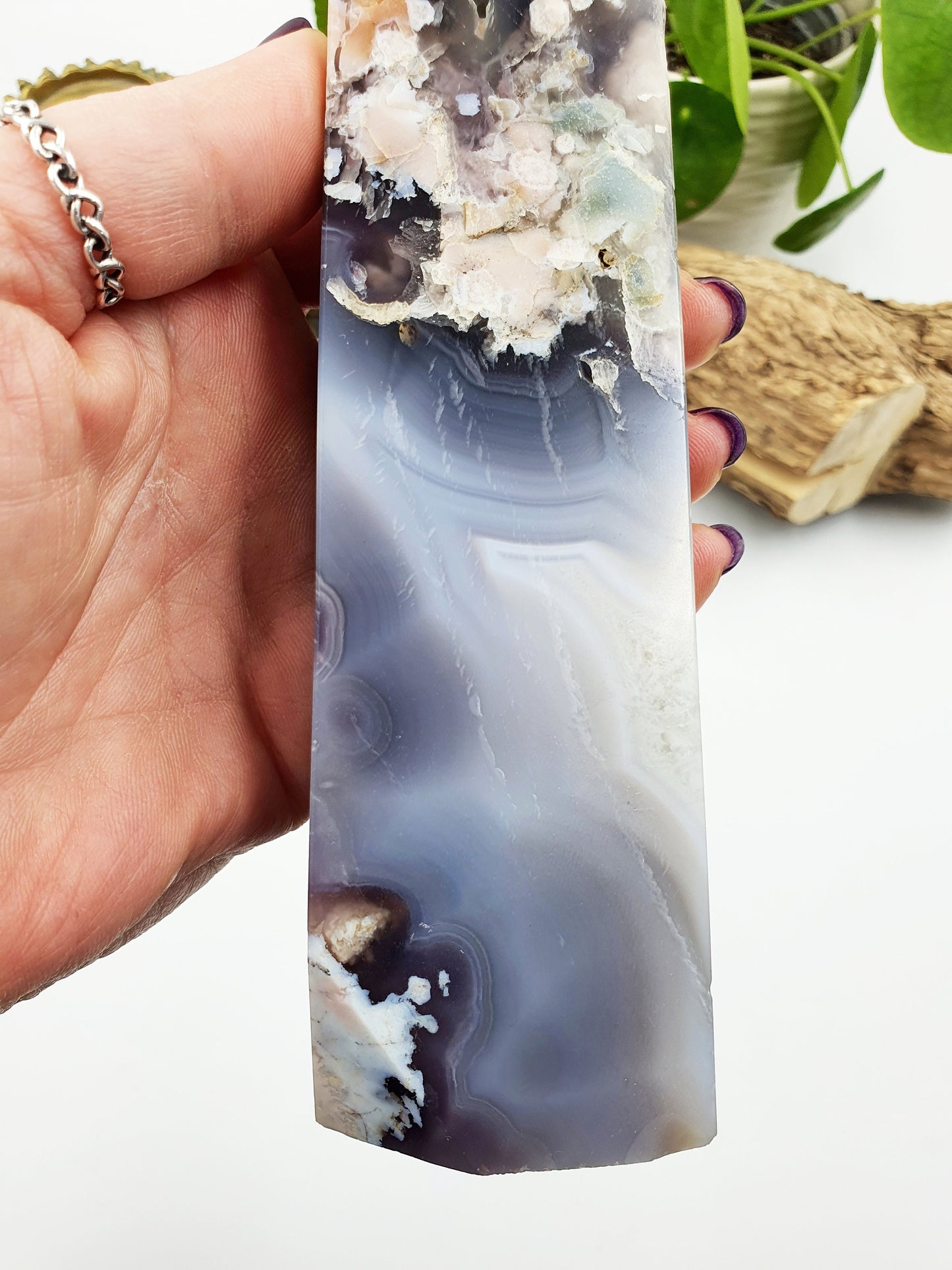 High Quality Black Flower Drusy Agate Crystal Tower - 605g
