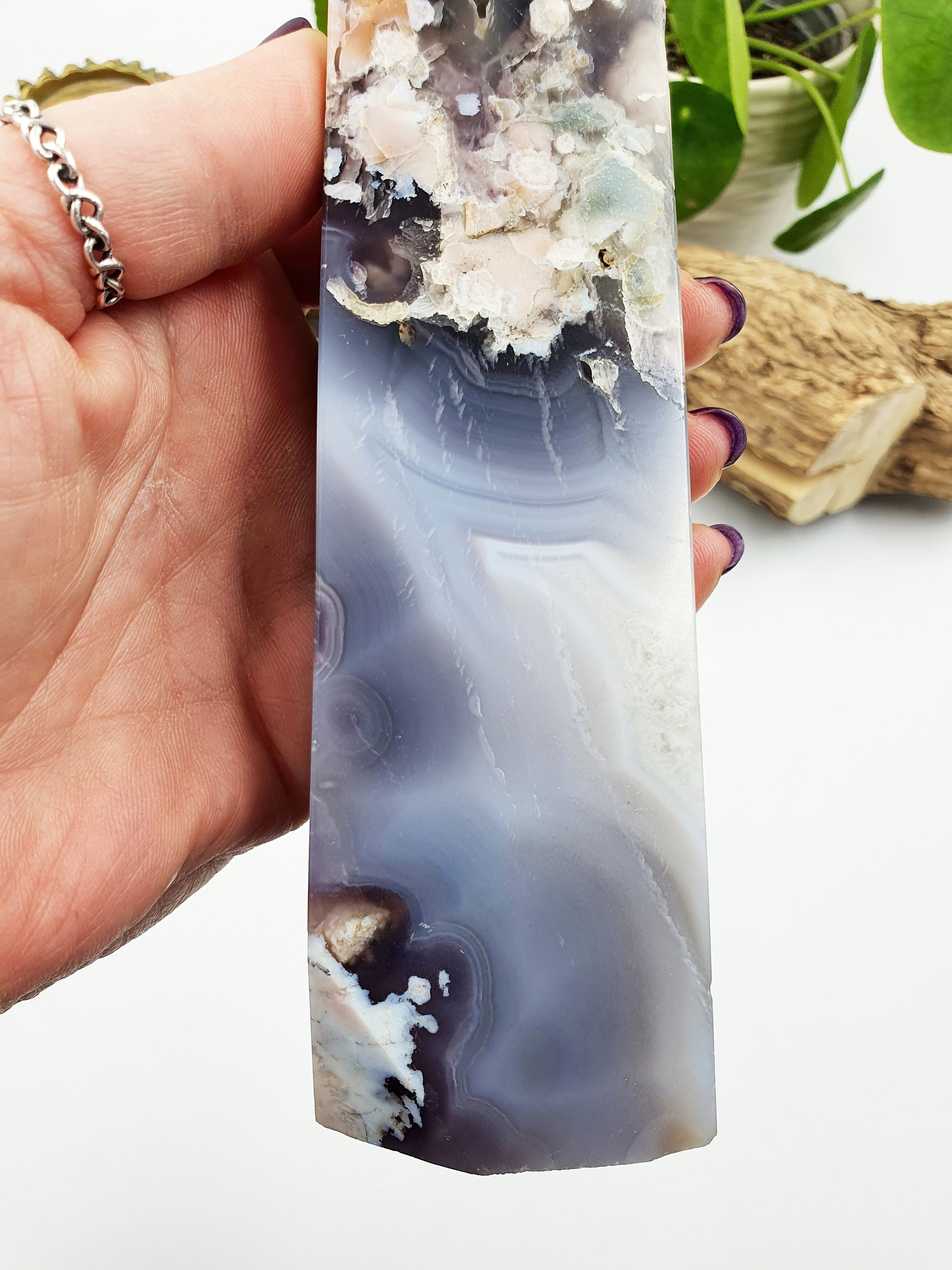 High Quality Black Flower Drusy Agate Crystal Tower - 605g