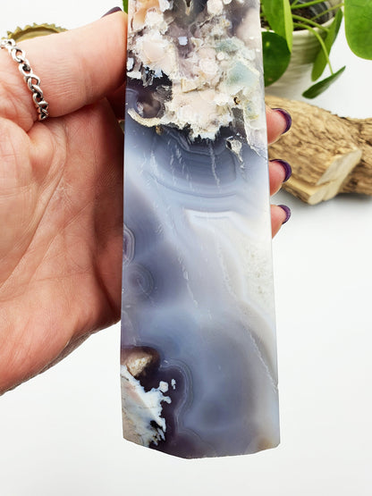 High Quality Black Flower Drusy Agate Crystal Tower - 605g