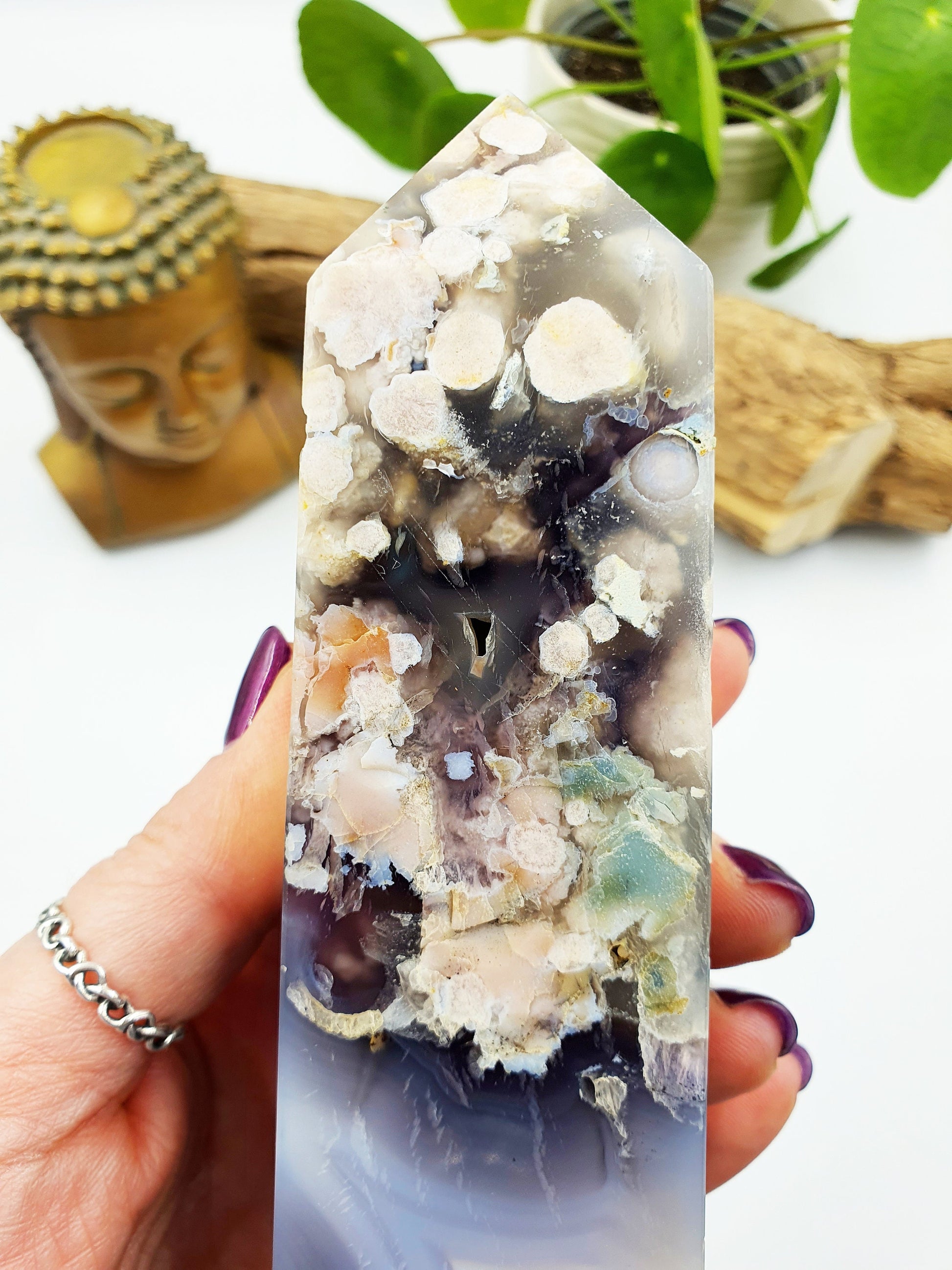 High Quality Black Flower Drusy Agate Crystal Tower - 605g