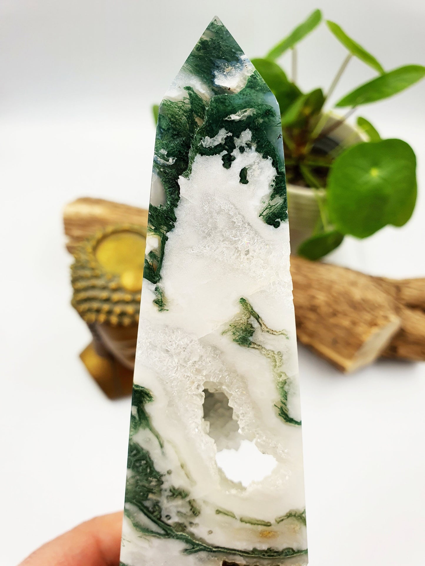 Large Moss Agate Drusy Crystal Tower