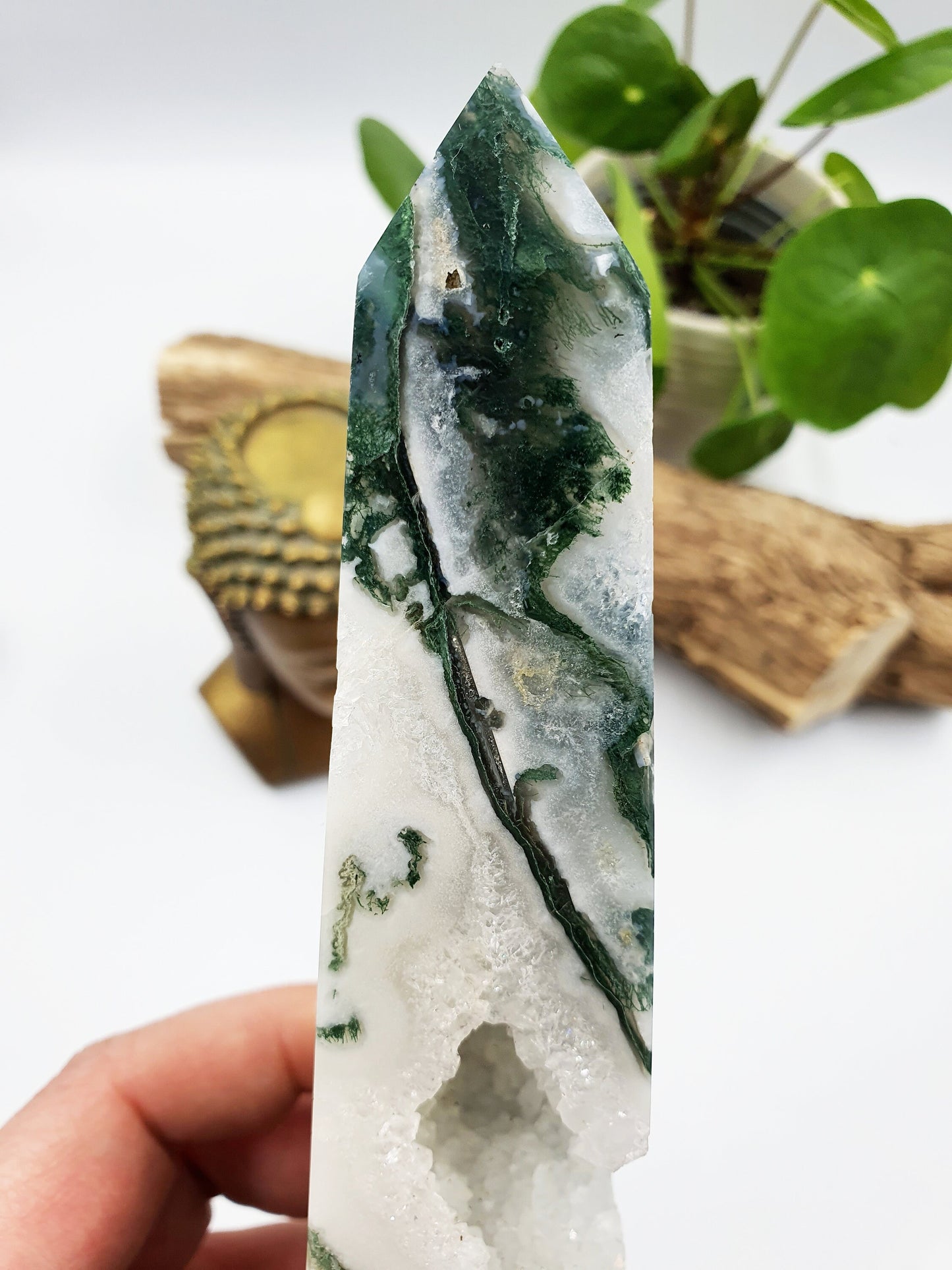 Large Moss Agate Drusy Crystal Tower