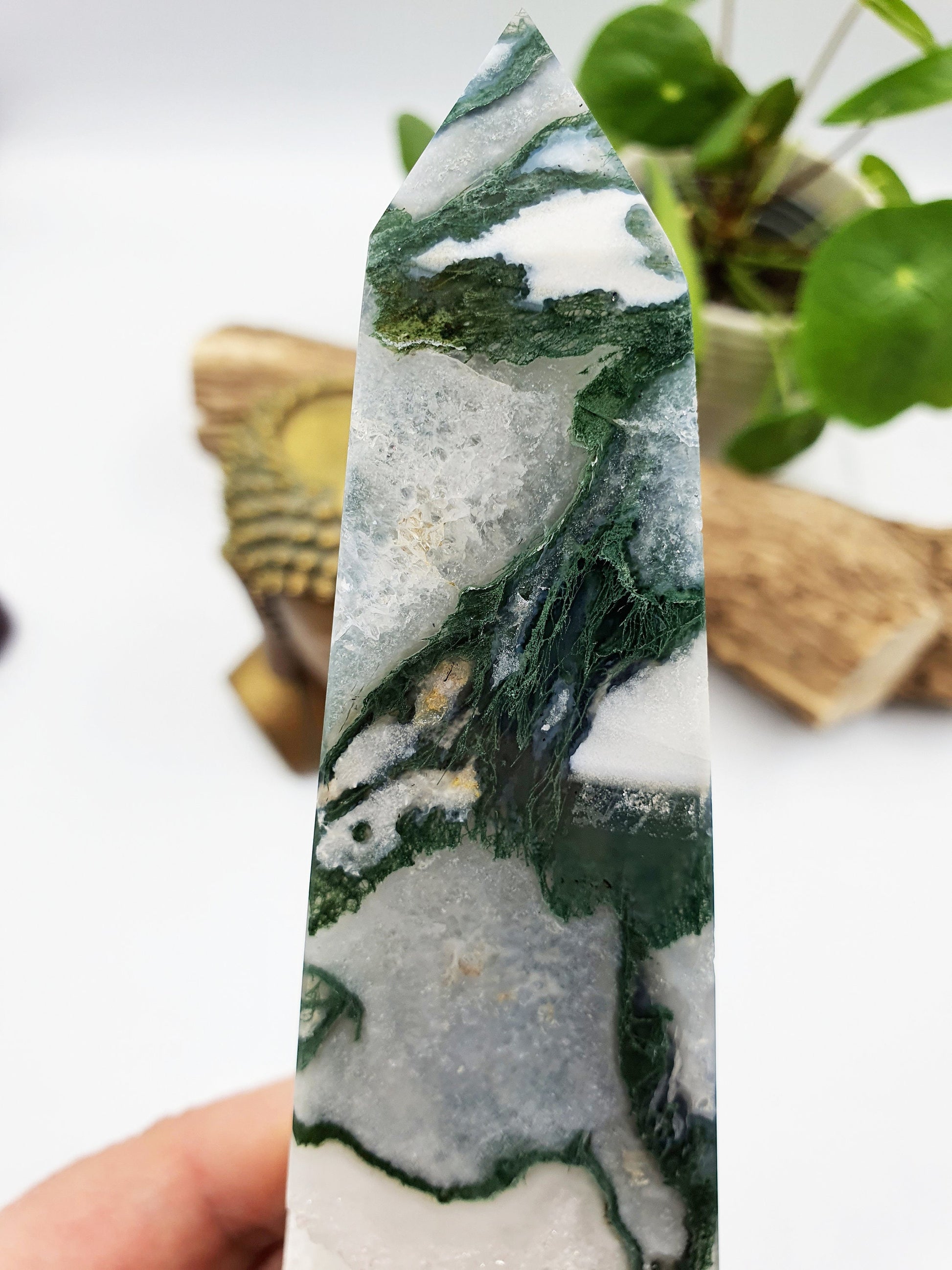 Large Moss Agate Drusy Crystal Tower