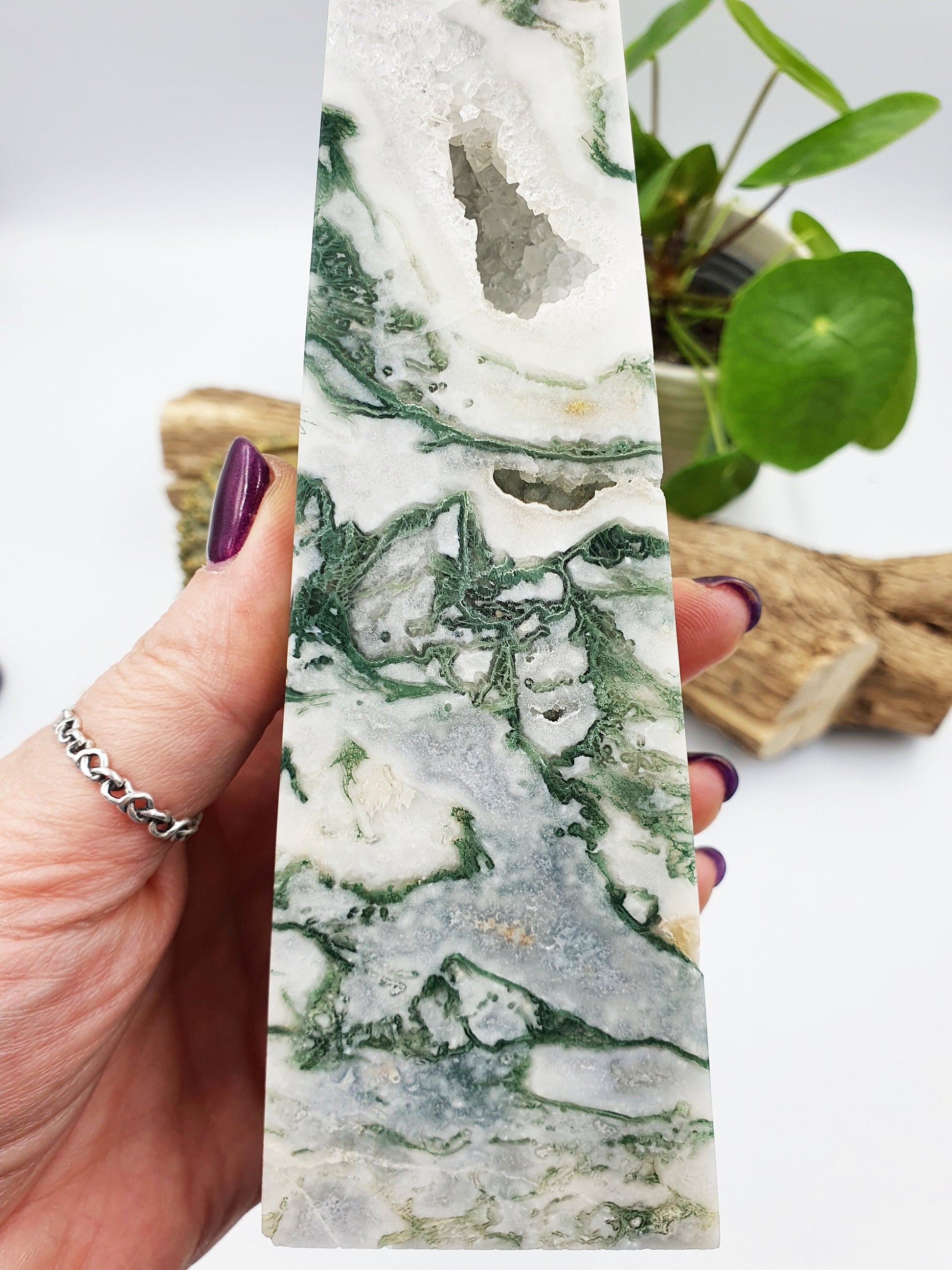 Large Moss Agate Drusy Crystal Tower