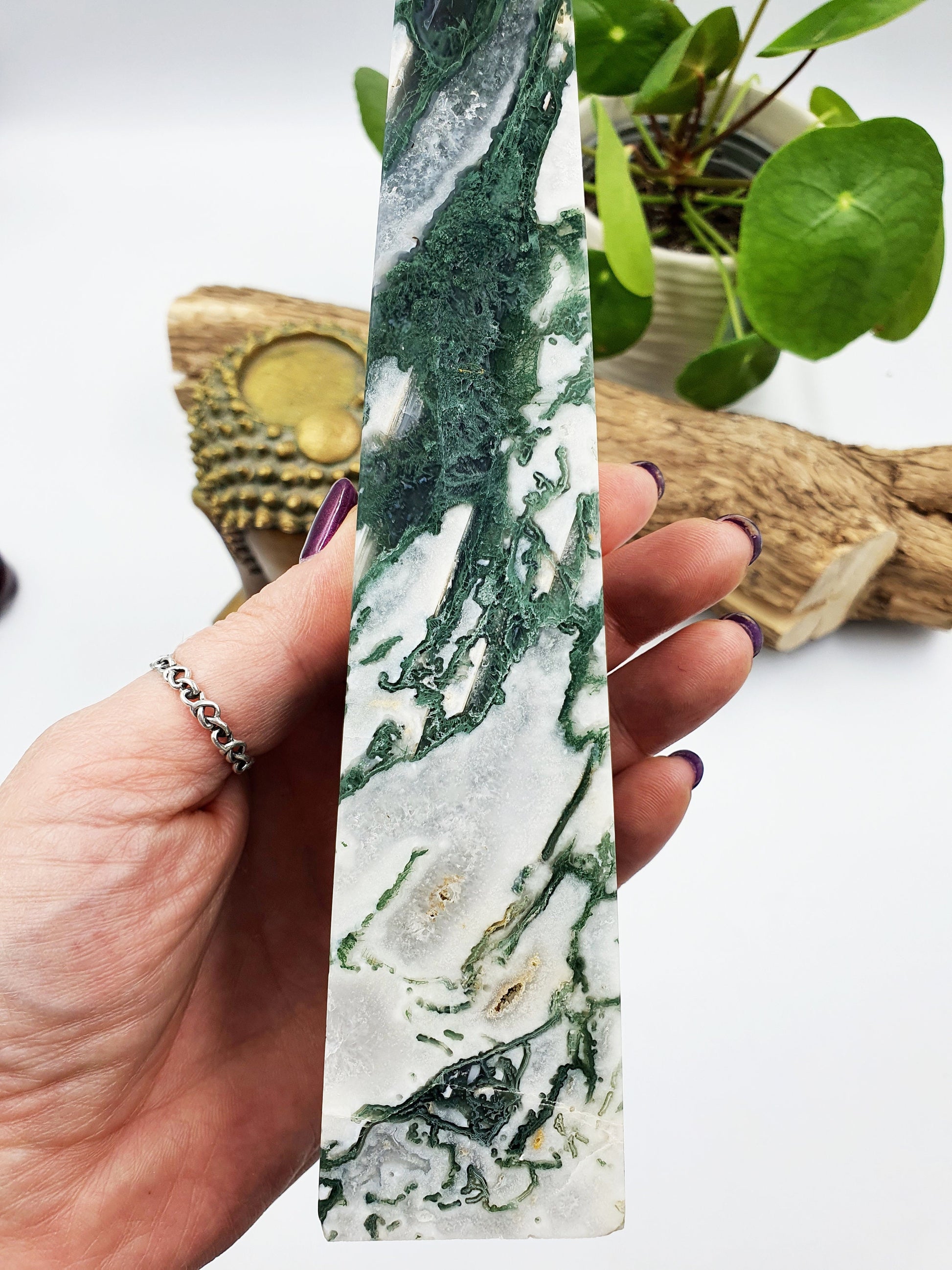 Large Moss Agate Drusy Crystal Tower