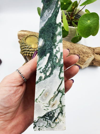 Large Moss Agate Drusy Crystal Tower