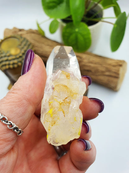 Lemurian Quartz Cluster Point with rainbow