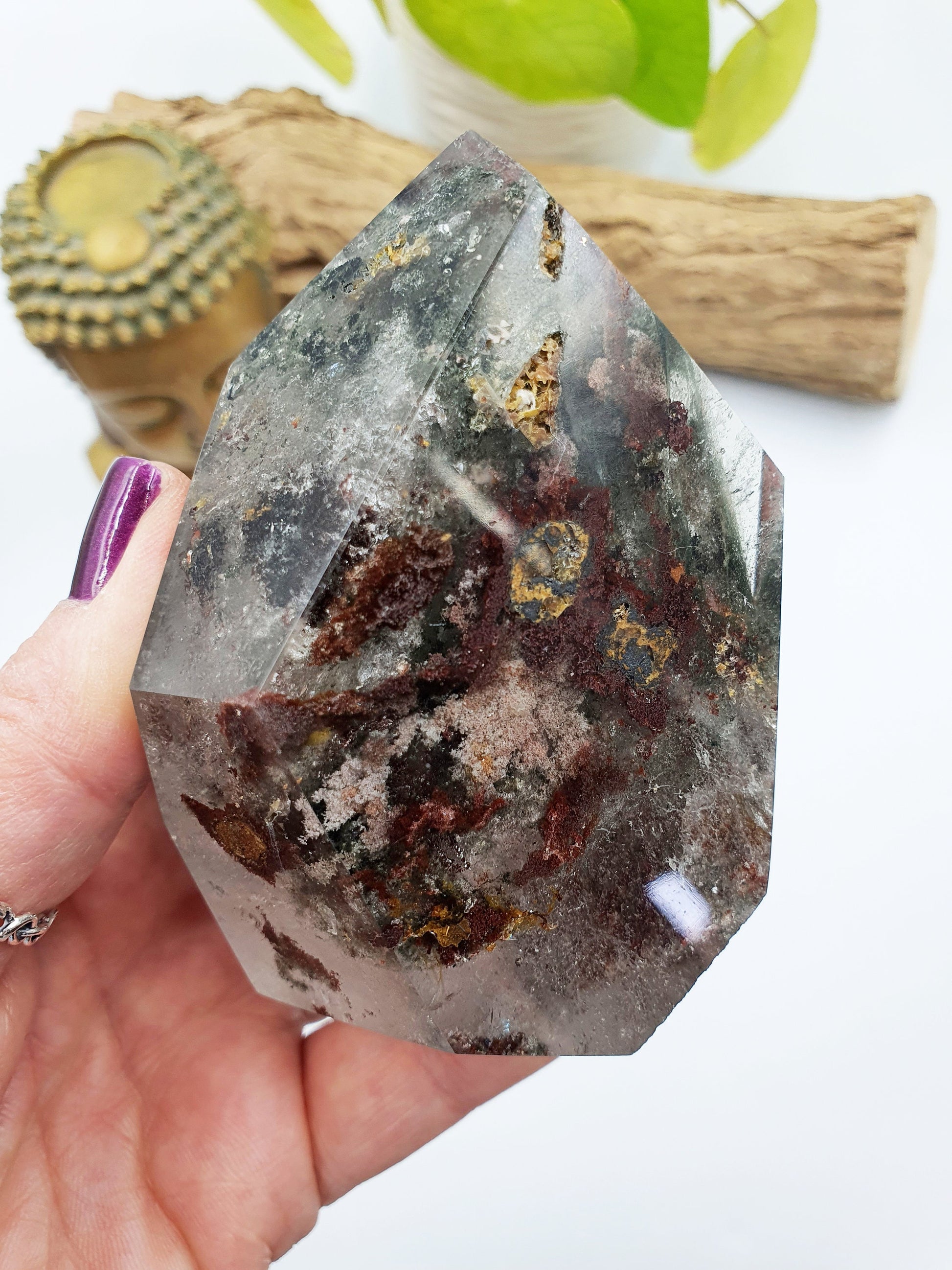 Large Green Garden Quartz Freeform /Lodolite Quartz Freeform